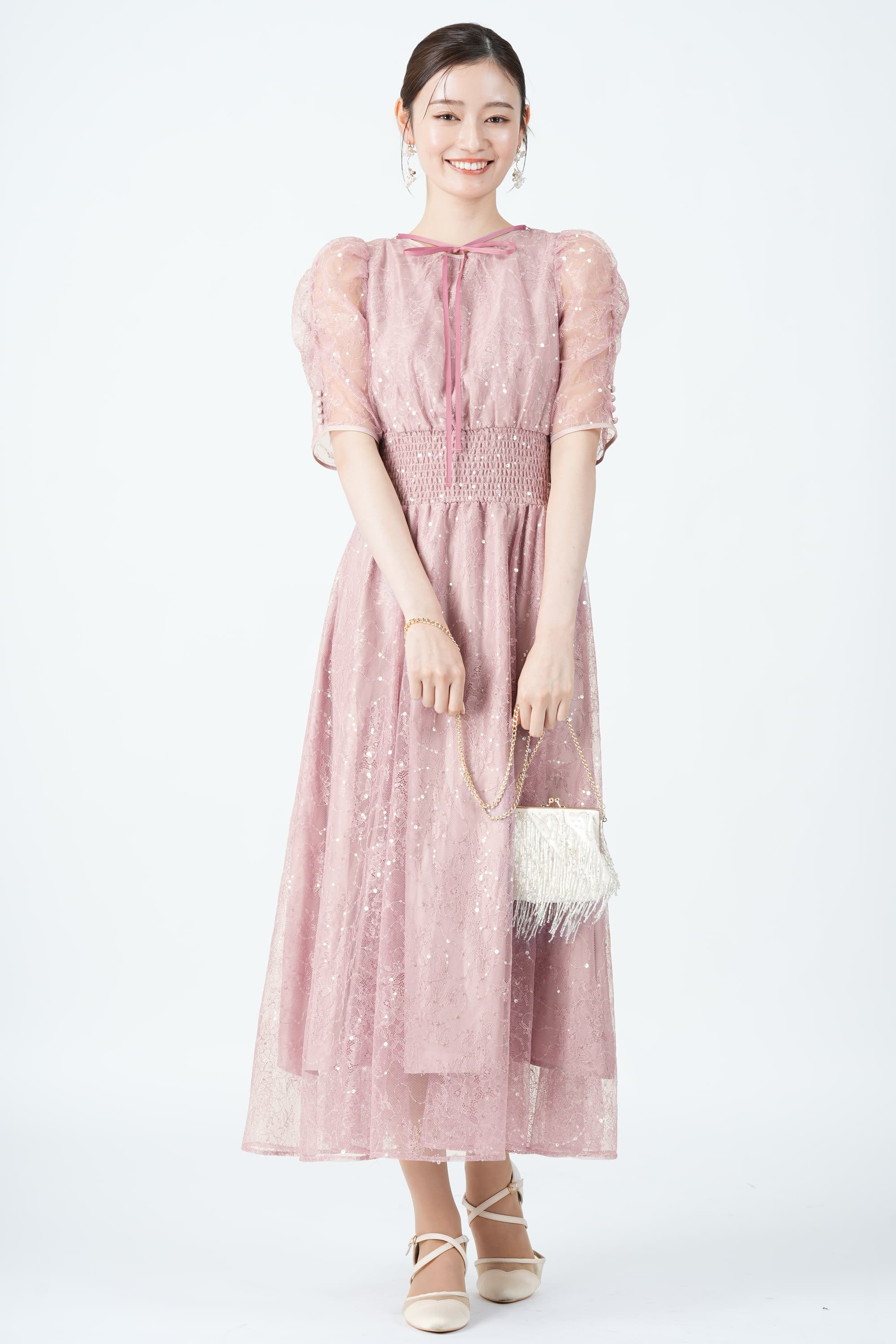 JILLSTUART スパンコール総レースピンクドレス (M) をレンタル - 結婚