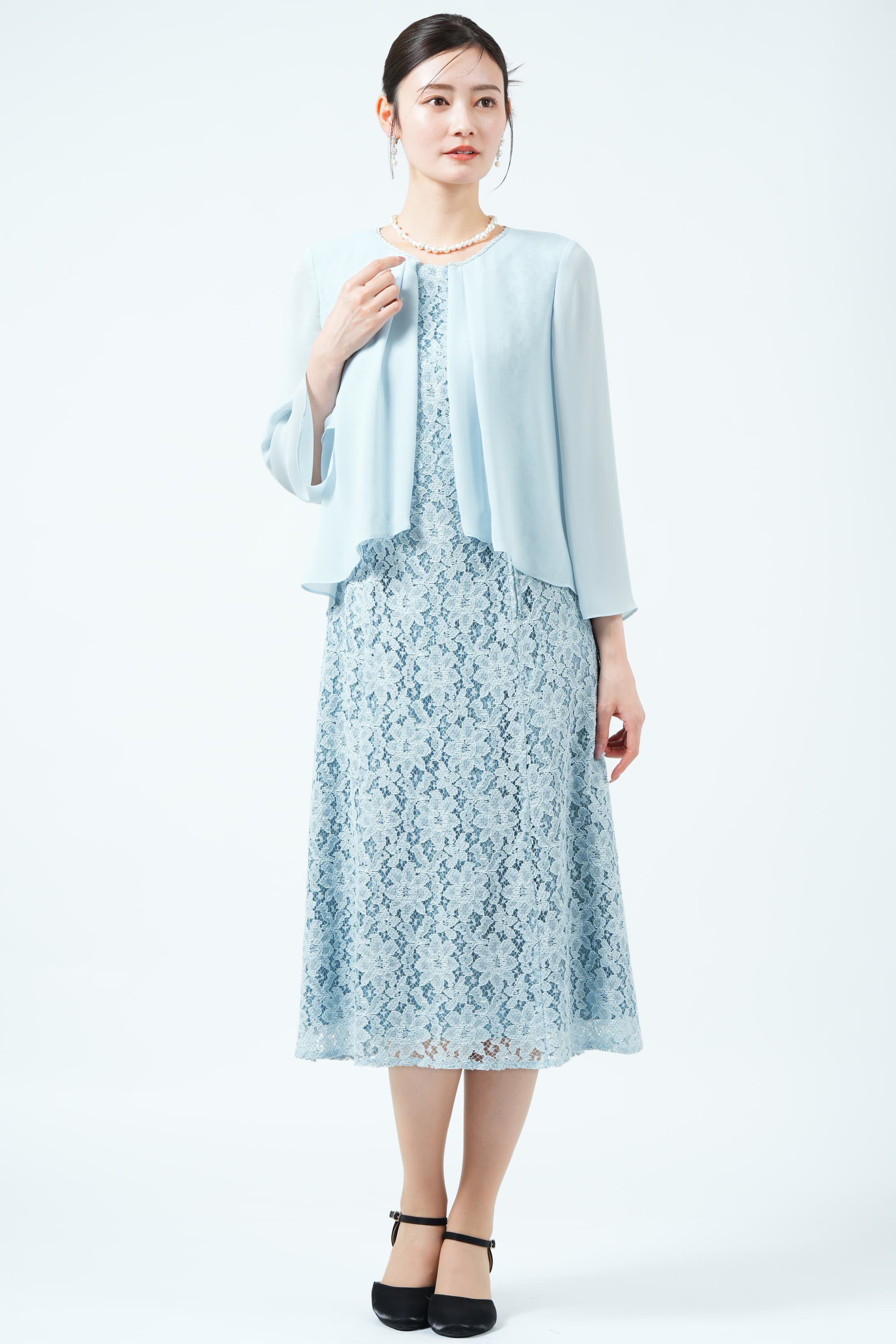 Apploberry 東京ソワール シフォンカバーアップ×総レースブルードレス