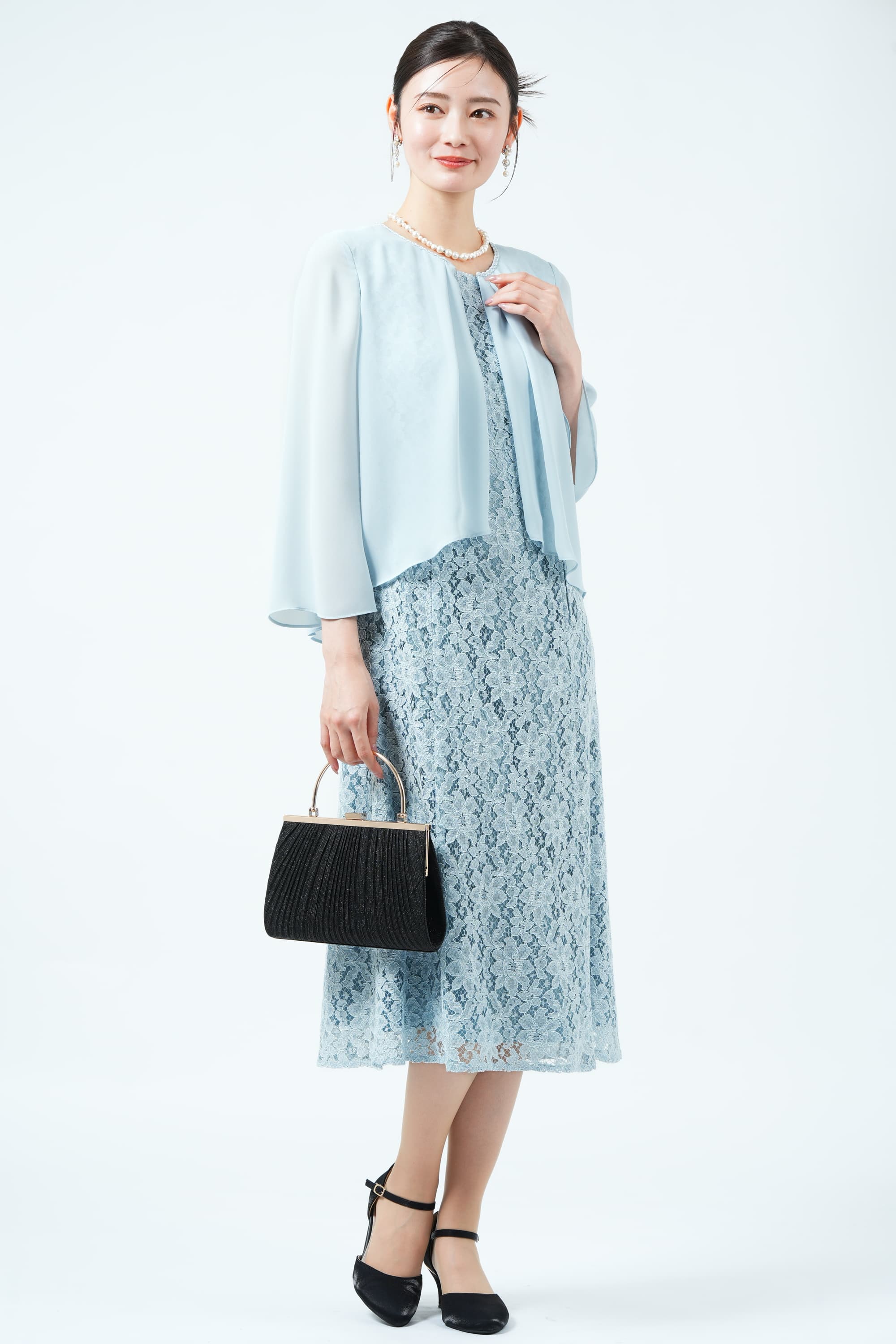 Apploberry 東京ソワール シフォンカバーアップ×総レースブルードレス