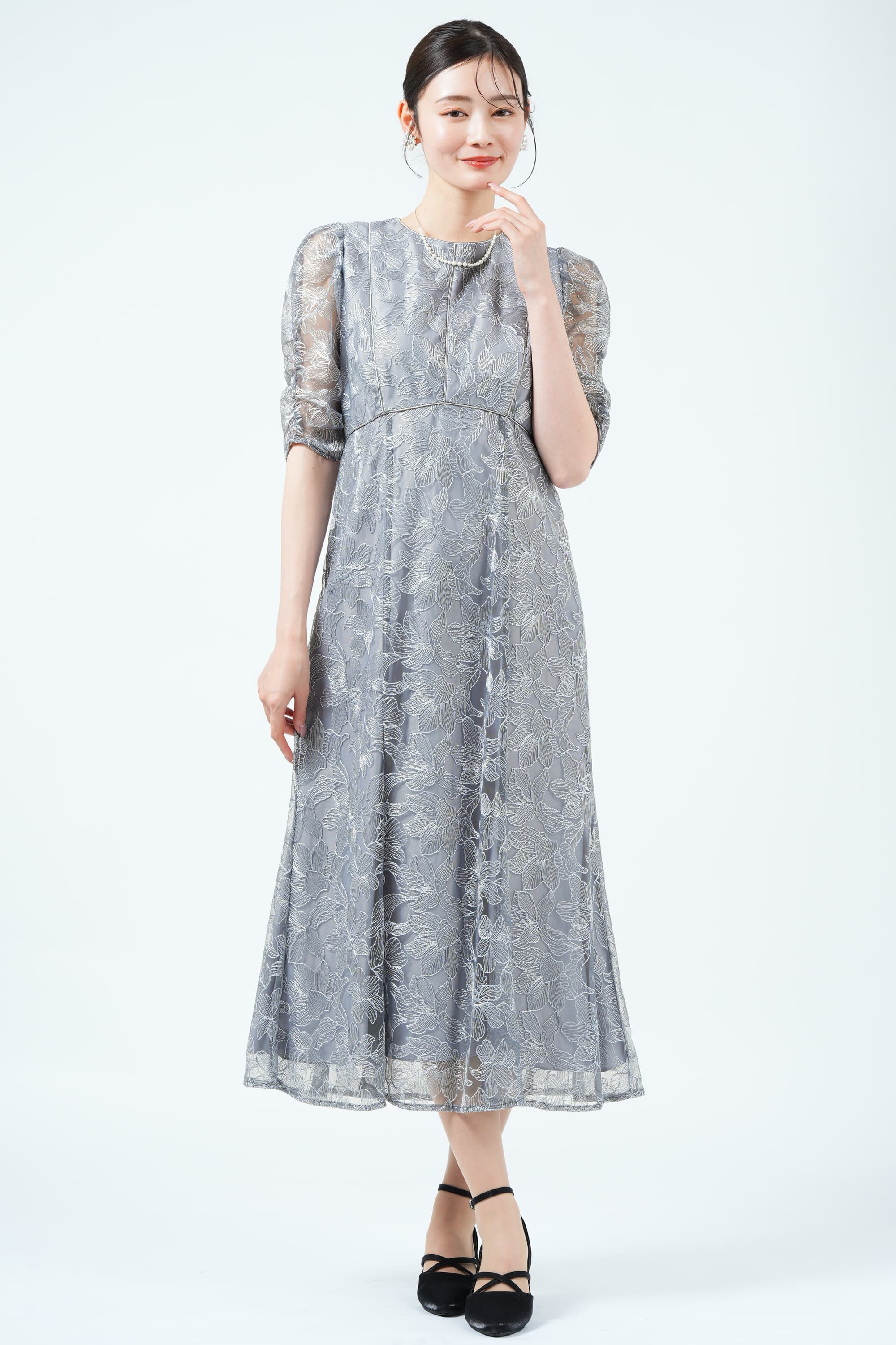 AIMER アマリリス柄レースブルーグレードレス (M) をレンタル - 結婚式