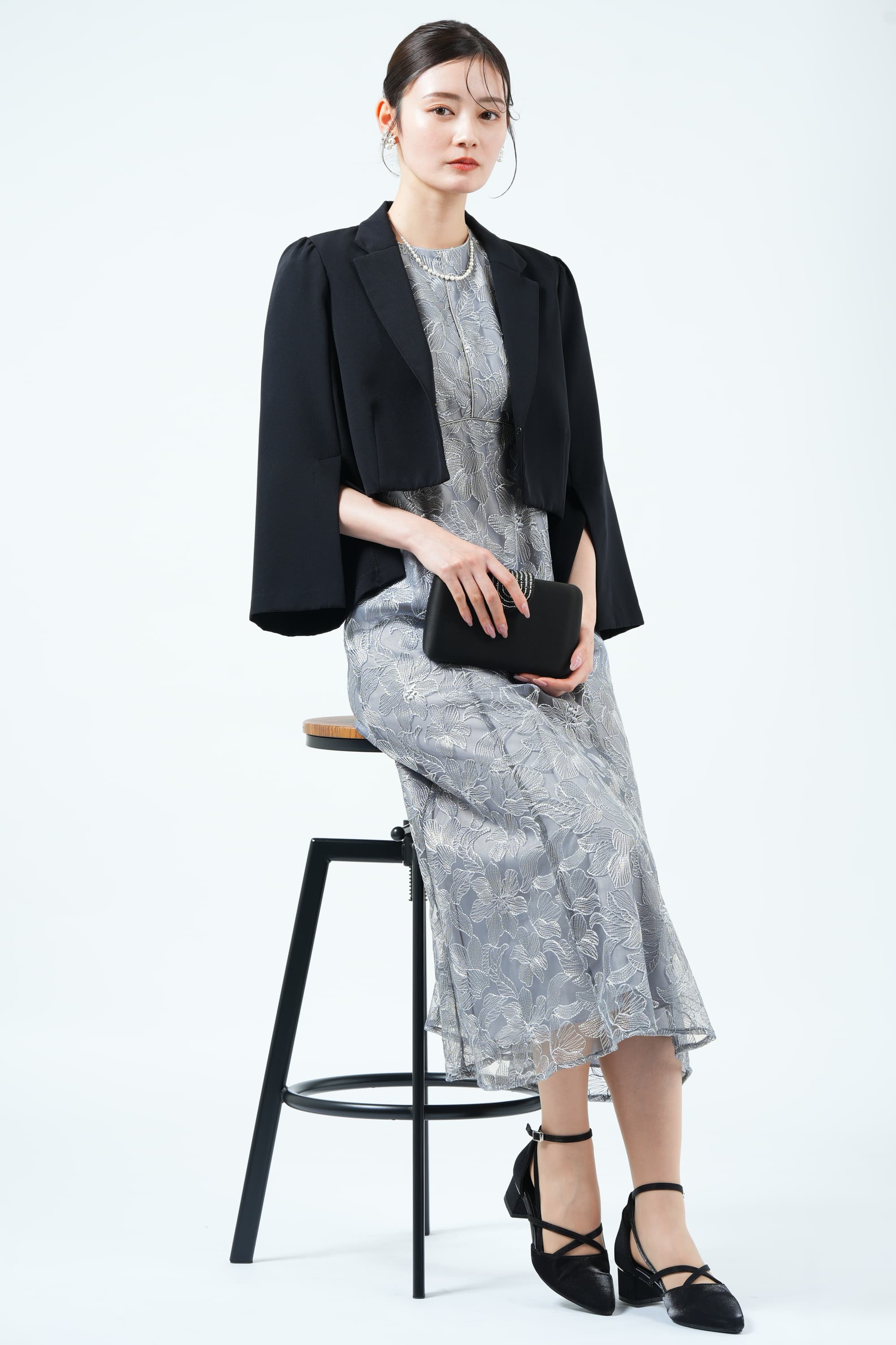 アマリリス柄レースブルーグレードレス