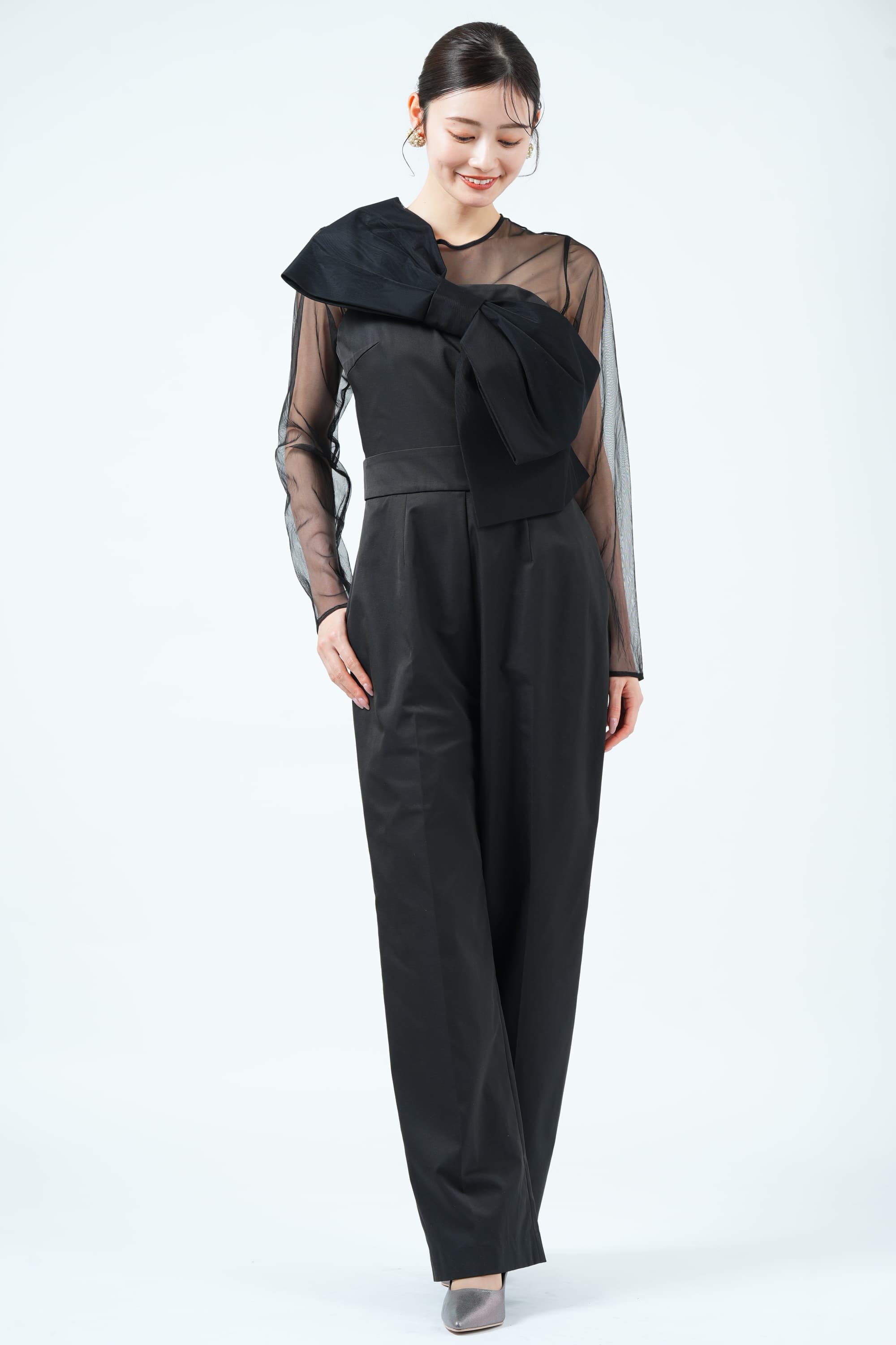 LAGUNAMOON ブラック パンツドレス LAGUNAMOON ラグナムーン LADYエンブロイダリーツイストパンツドレス