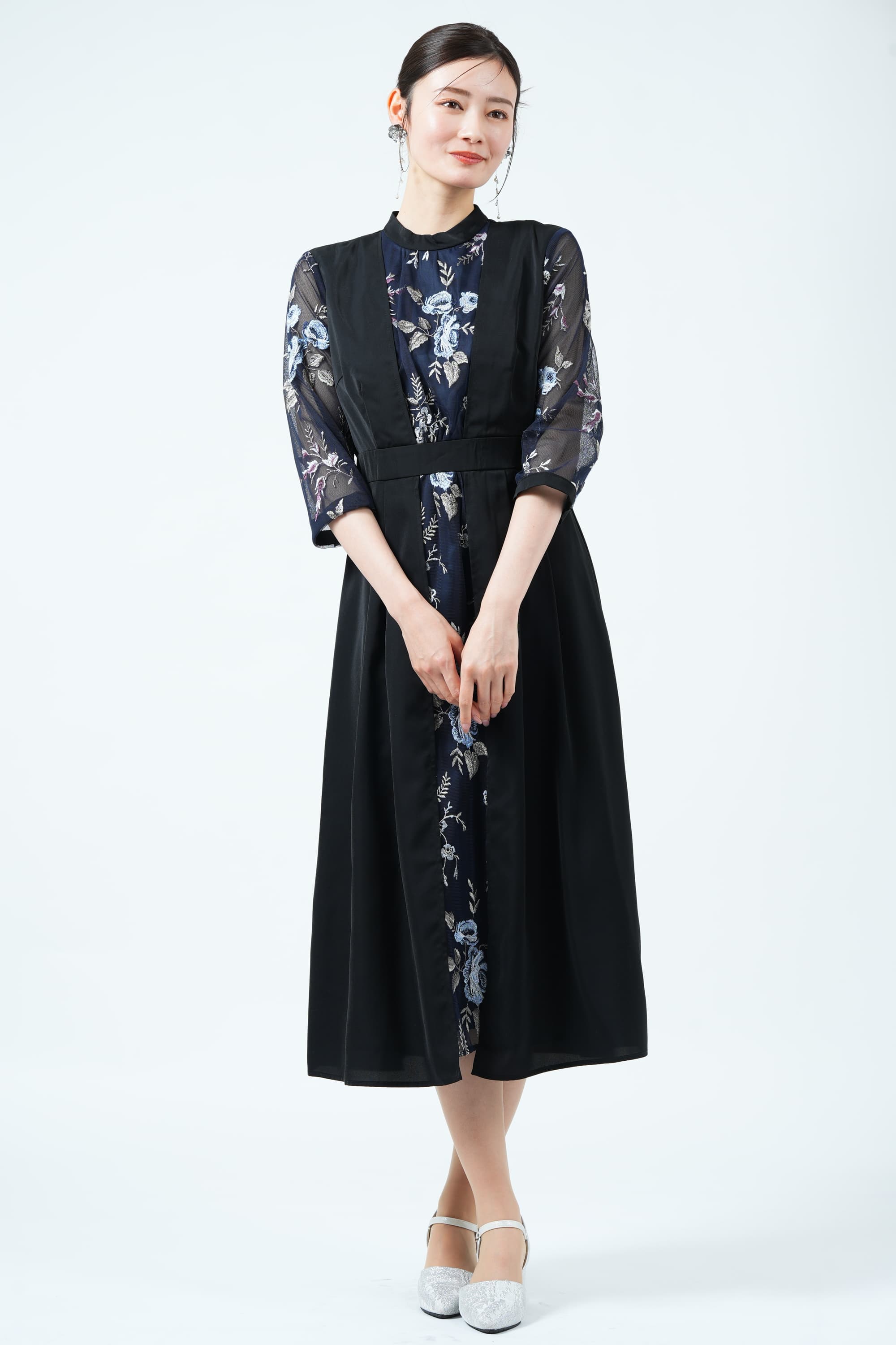 コースト☆ネイビー☆半袖フローラルプリントスカートドレス Lotus Combi Print Shirring Sleeveless Dress | Pasand by ne