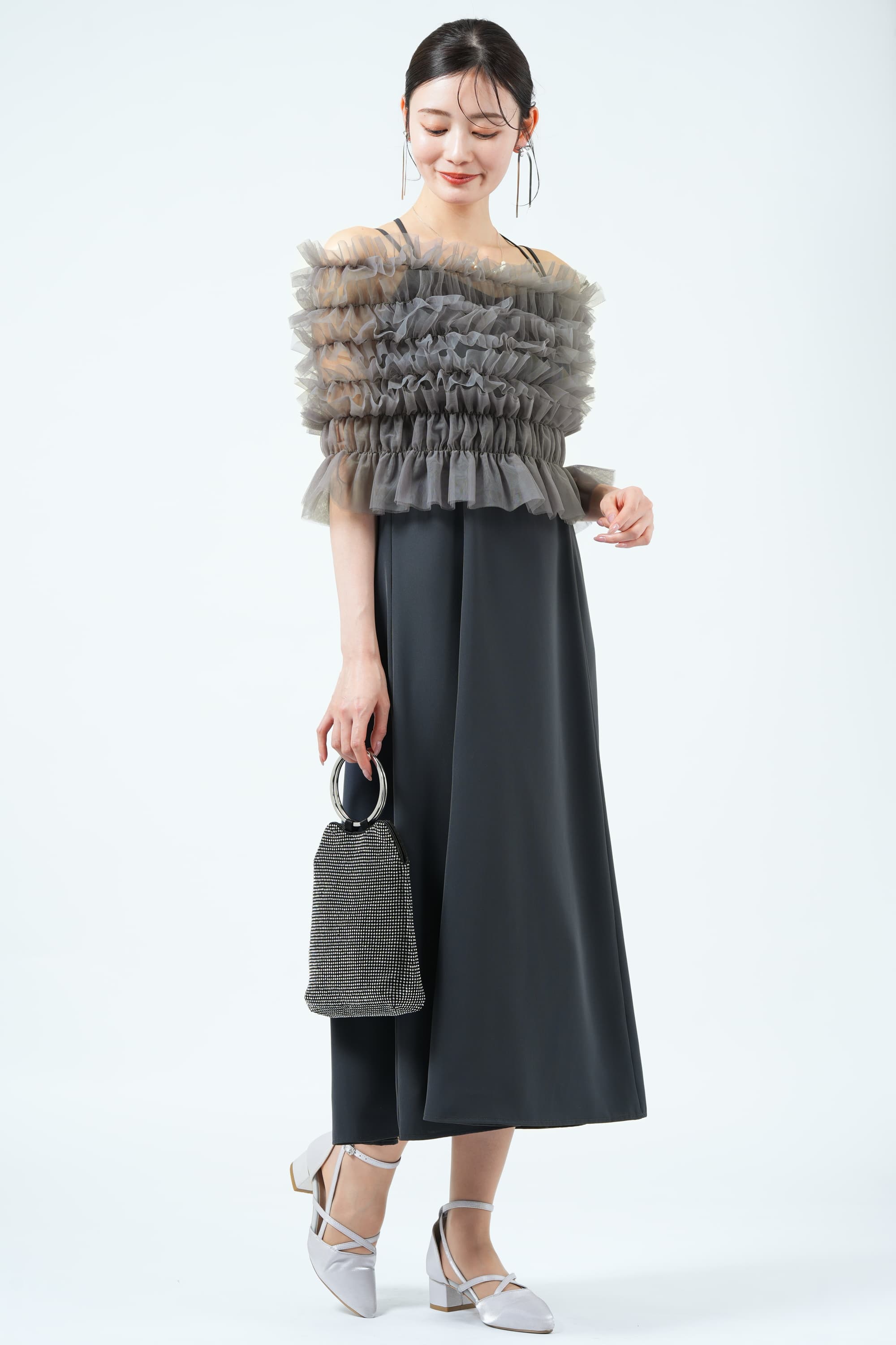 メタルリボンシルバーイヤリング