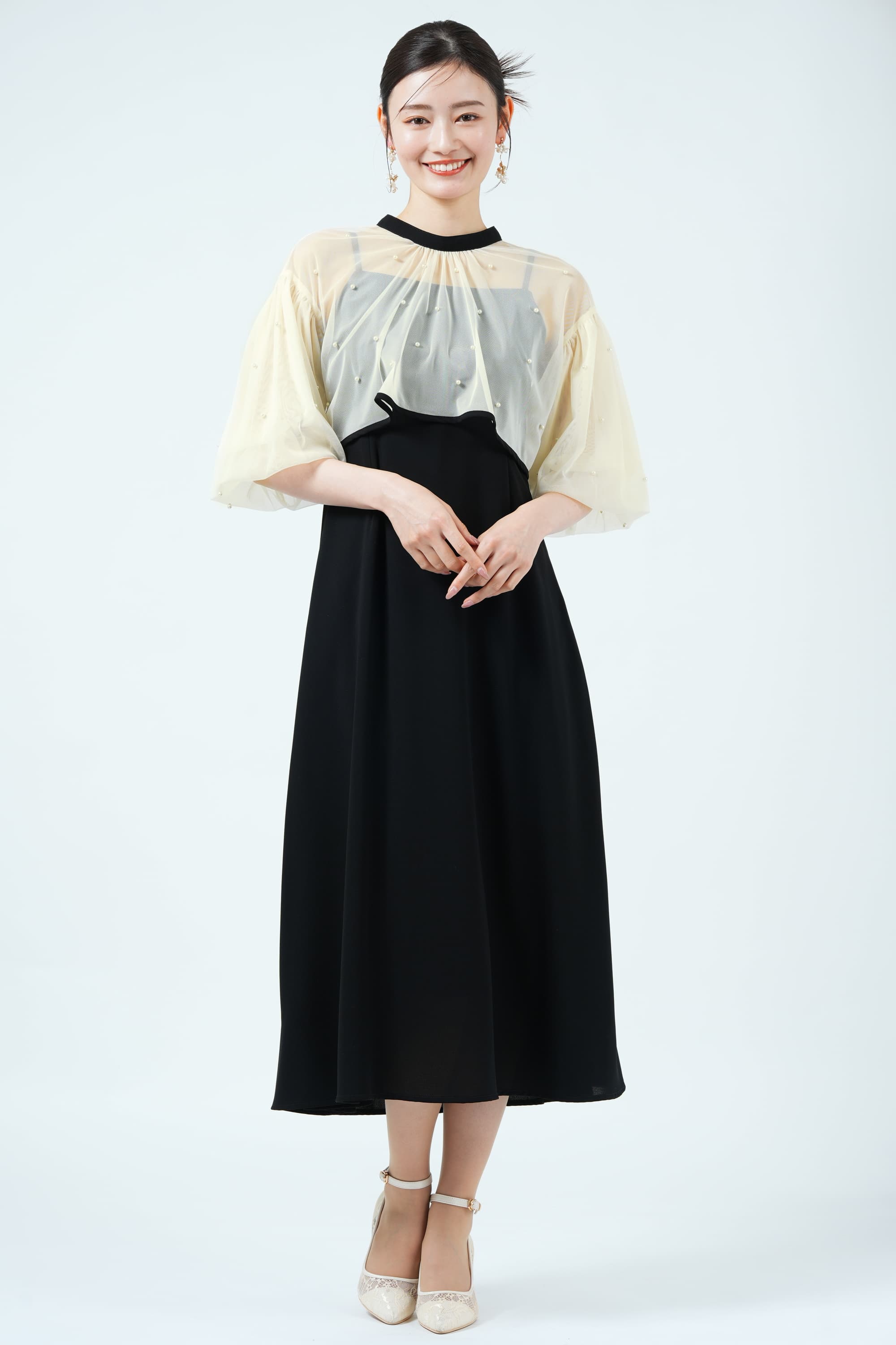 mebelle muse パールオーナメントアイボリー×ブラックドレス (L) を