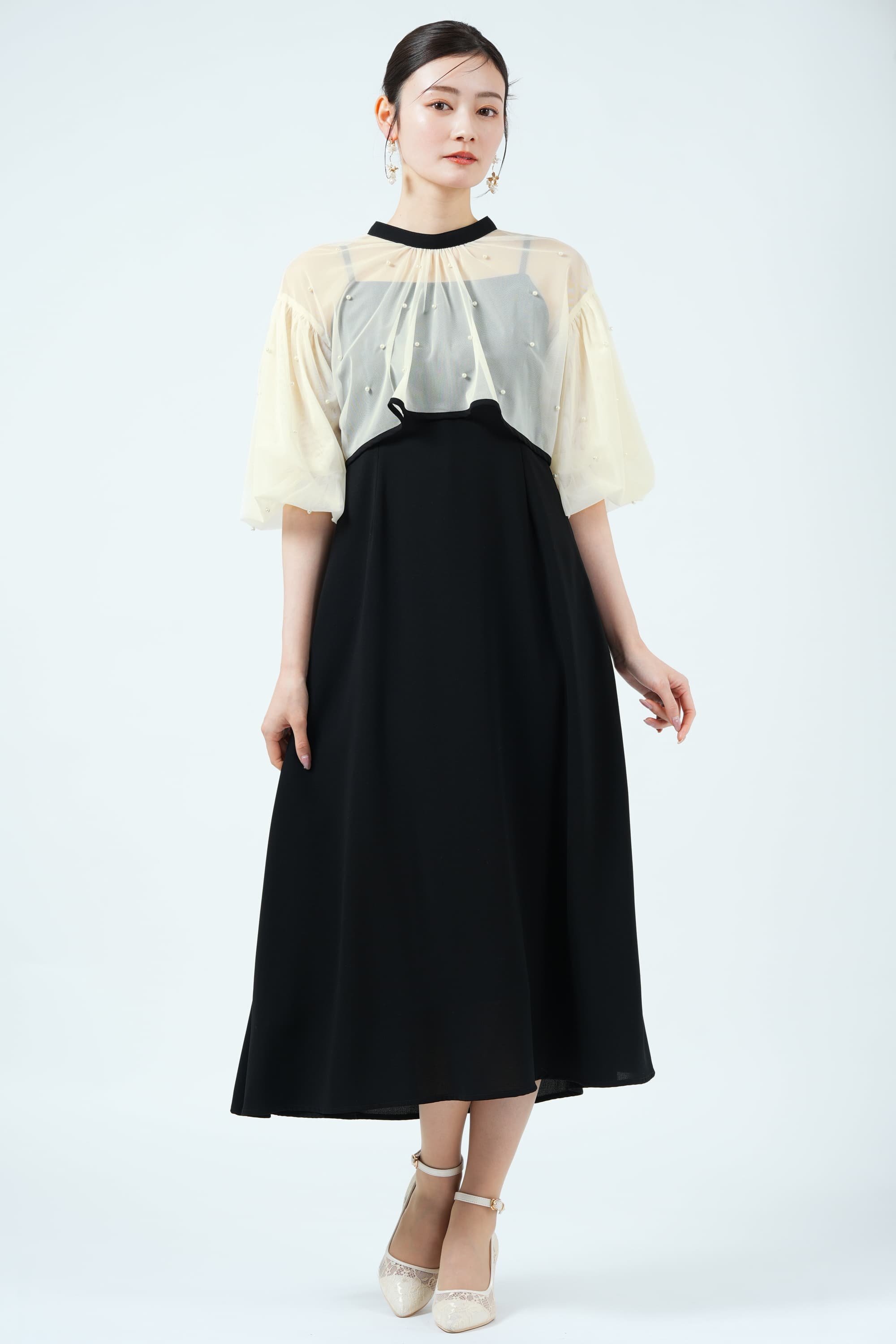 mebelle muse パールオーナメントアイボリー×ブラックドレス (M) を