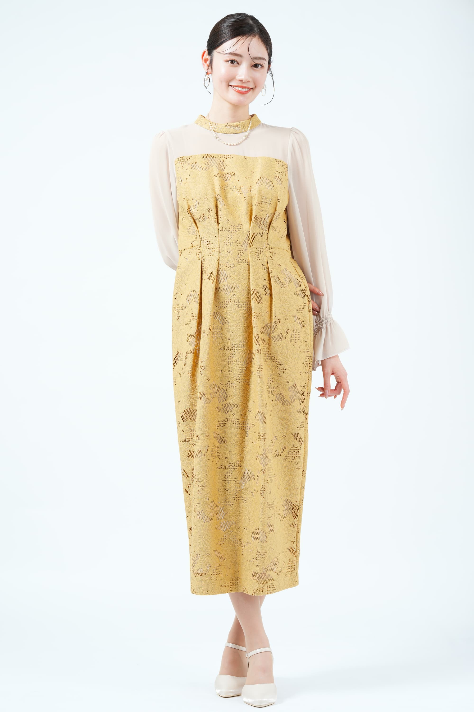 AIMER ヴィンテージ風ジャガードイエロードレス (S) をレンタル - 結婚