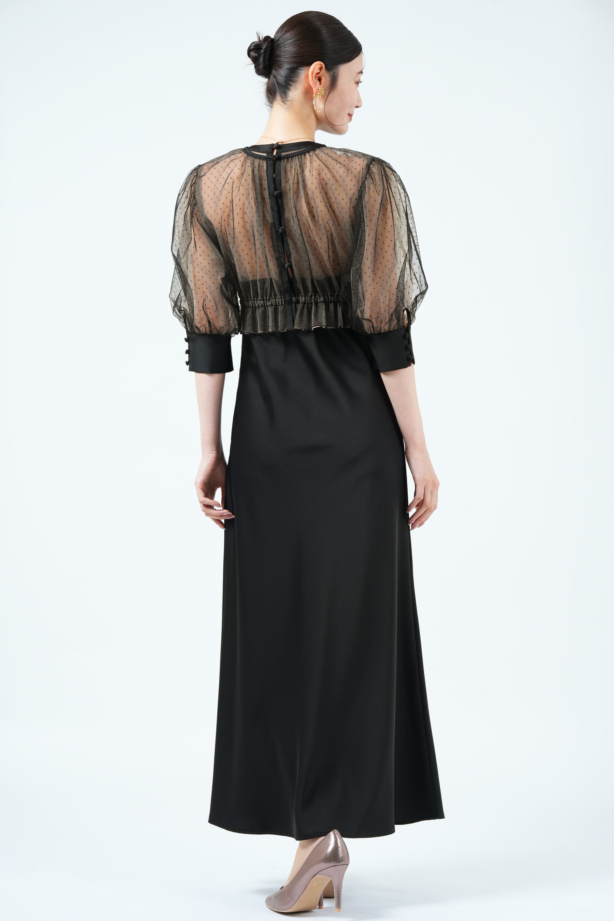 AMERI 黒ドット柄シースルーマキシドレス AMERI 黒ドット柄シースルーマキシドレス