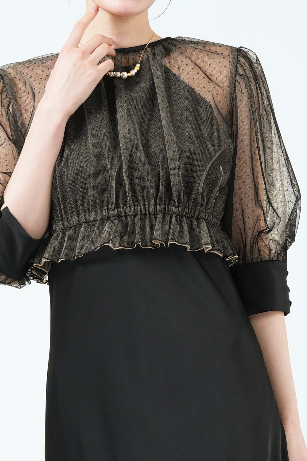 ameri vintage チュールドッキングドレス　Sサイズ✴︎ブラック✴︎ OFF SHOULDER TULLE LAYERED DRESS