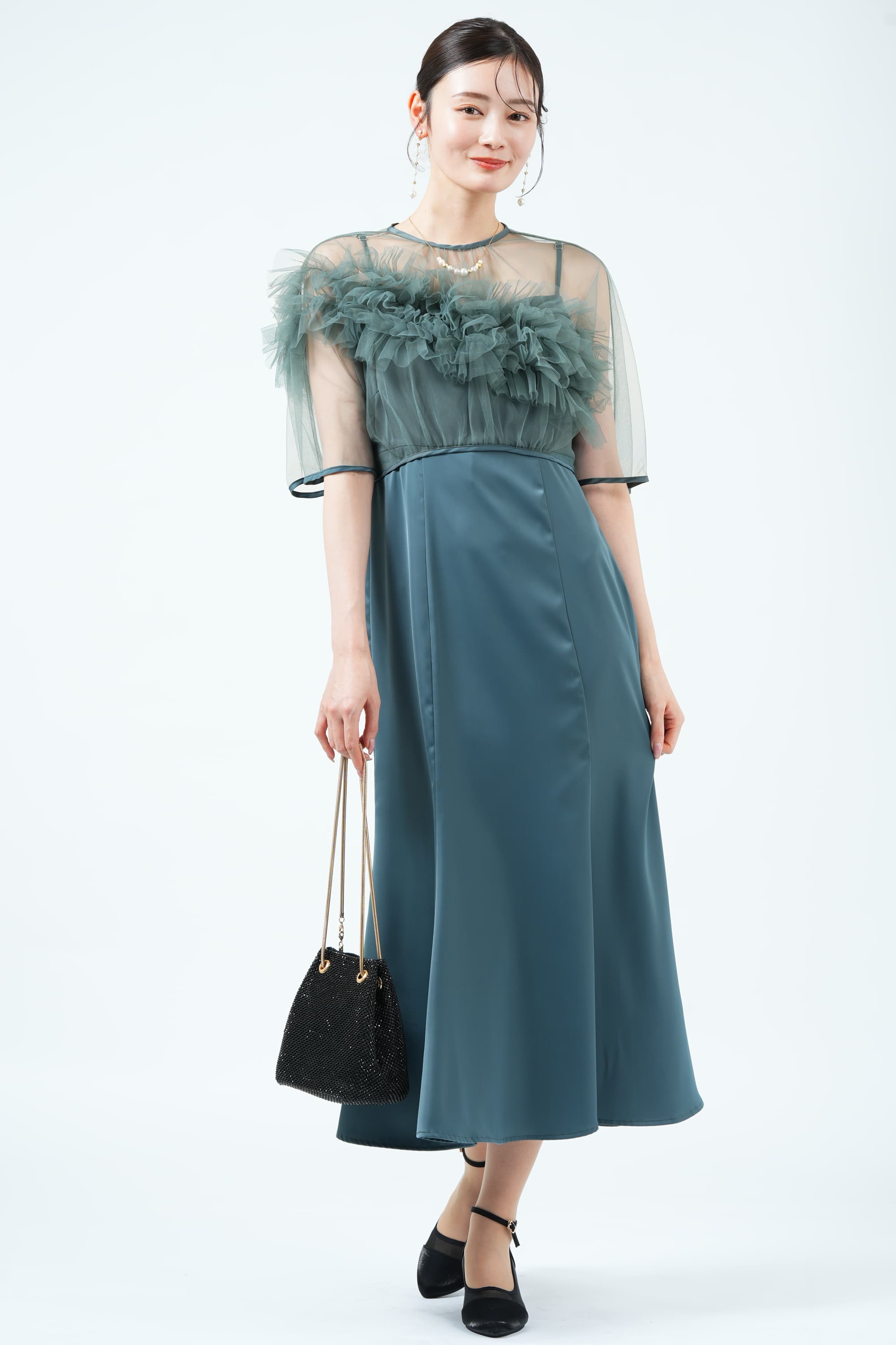 LEJA レイヤードチュール×マーメイドブルーグリーンドレス (S) を