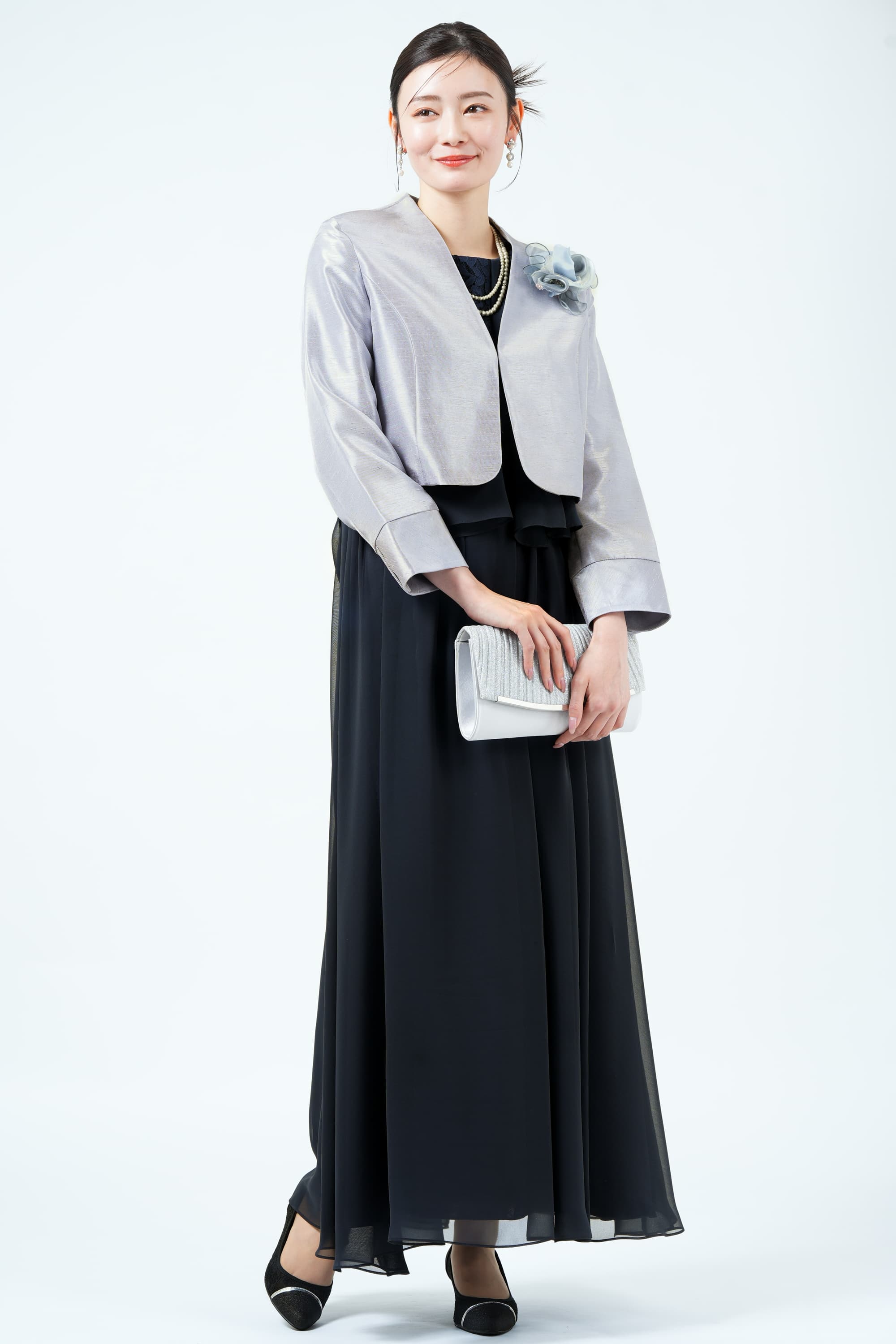 EMOTIONALL DRESSES 東京ソワール フリュイドケープ風スリーブネイビー