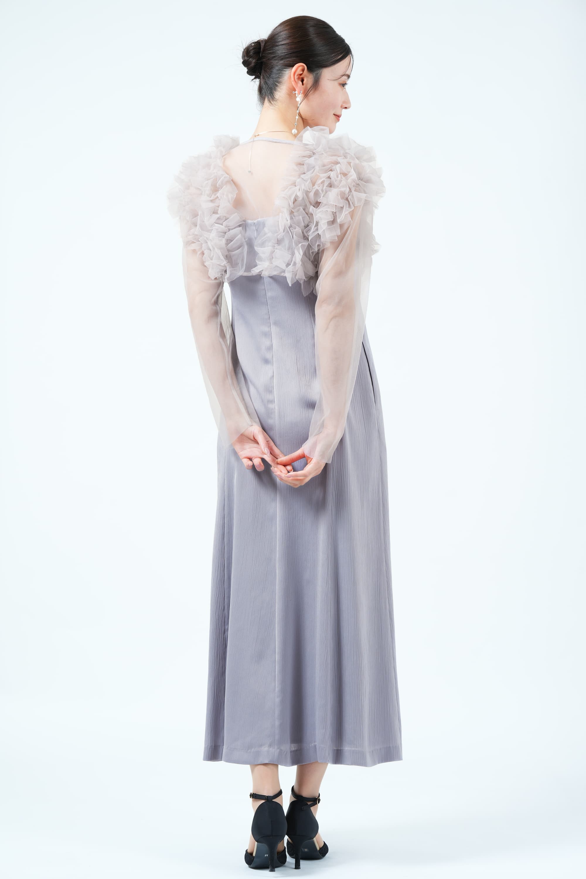 couture MAISON ライトブルー フリルドレス LAGUNAMOON チュールフリル光沢ライトブルードレス (M) を