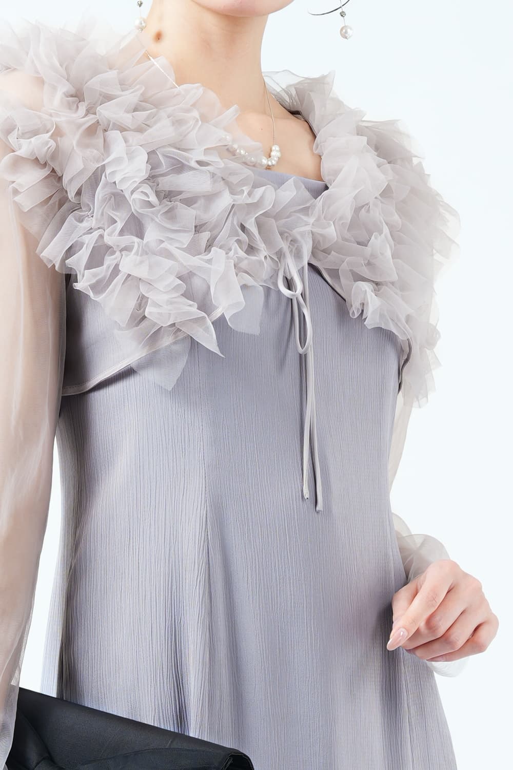 couture MAISON ライトブルー フリルドレス LAGUNAMOON チュールフリル光沢ライトブルードレス (M) を