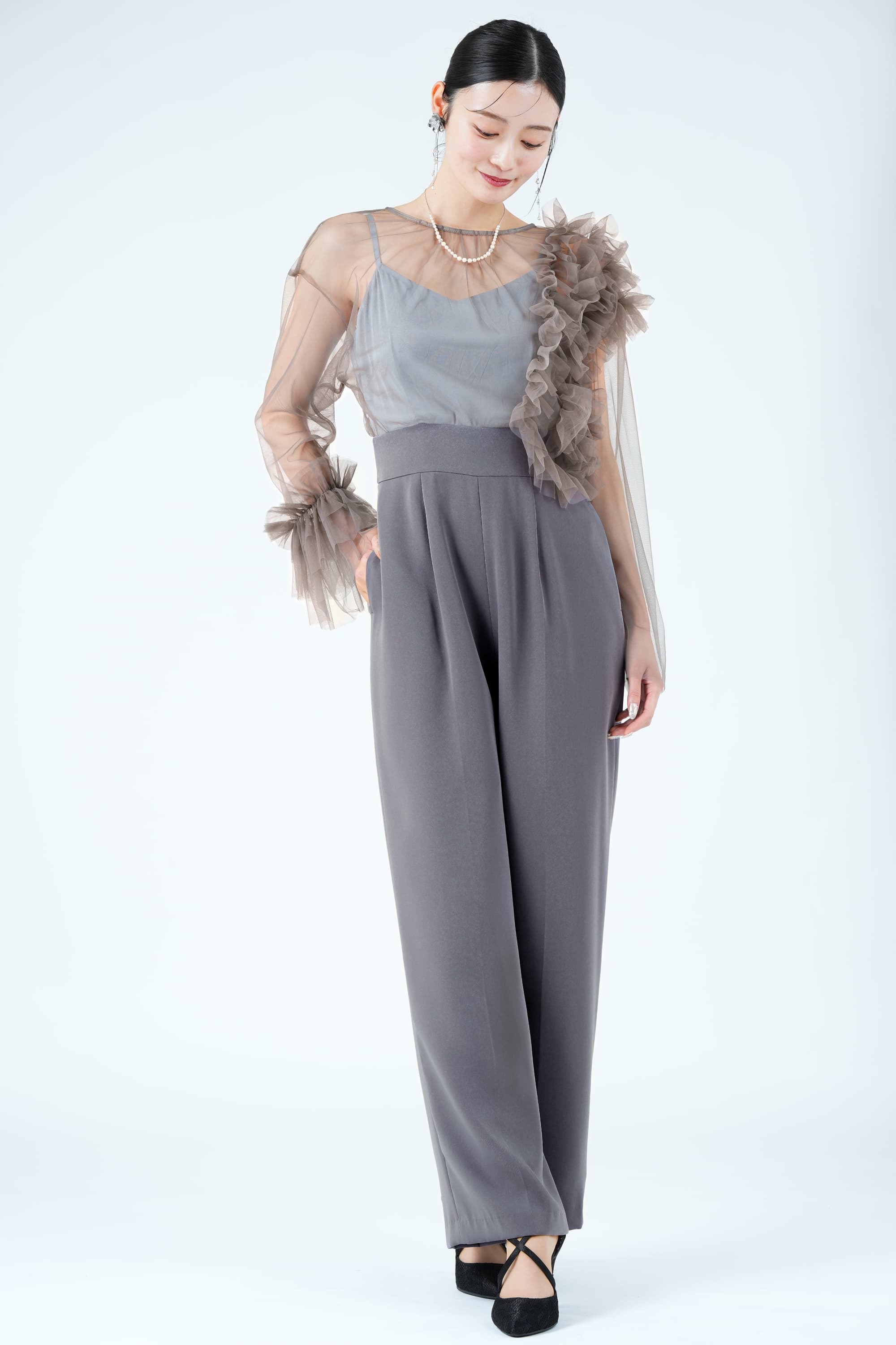 LAGUNAMOON アシメチュール長袖グレーパンツドレス (S) を