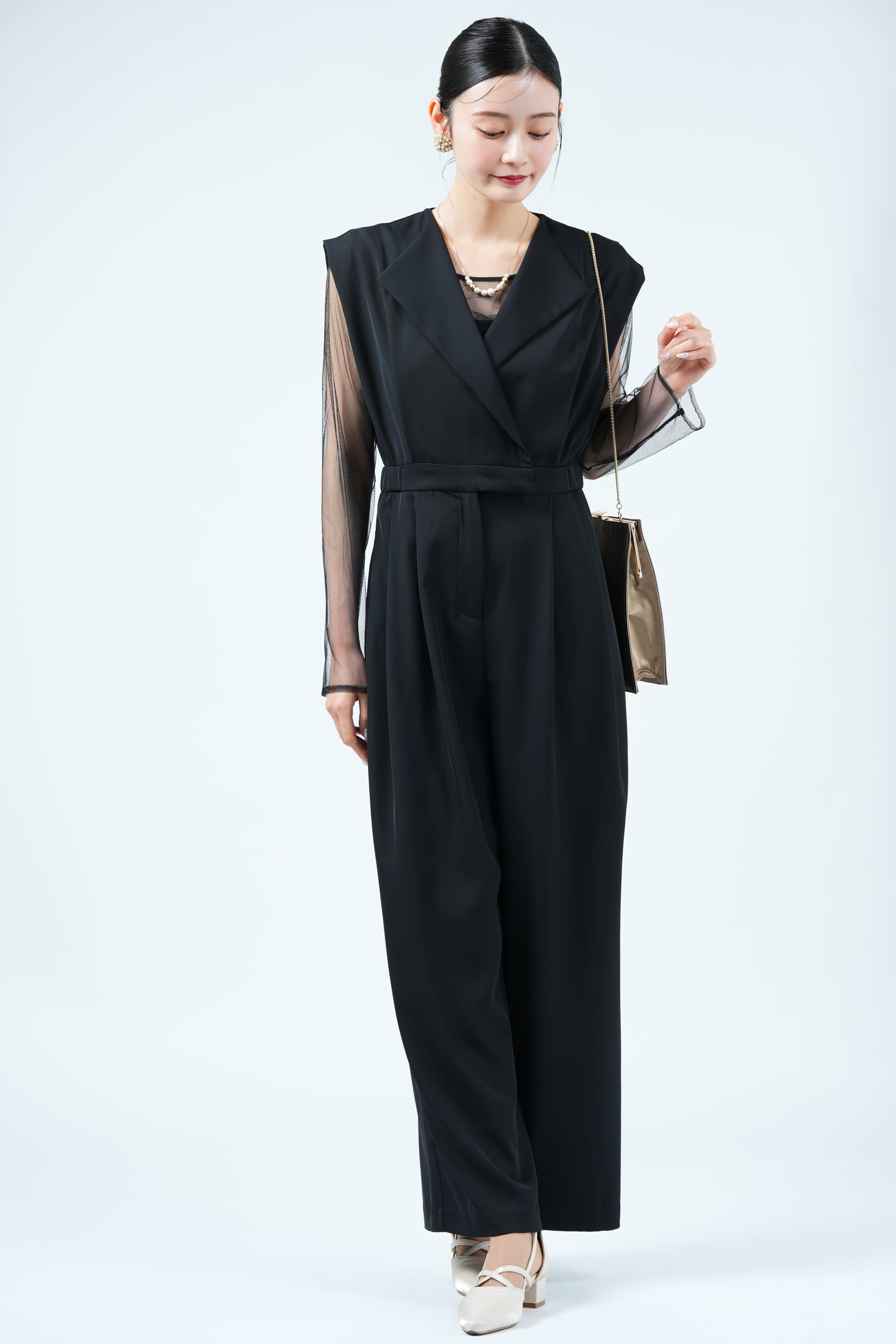 niana スタンドアウトカラーブラックパンツドレス (L) を