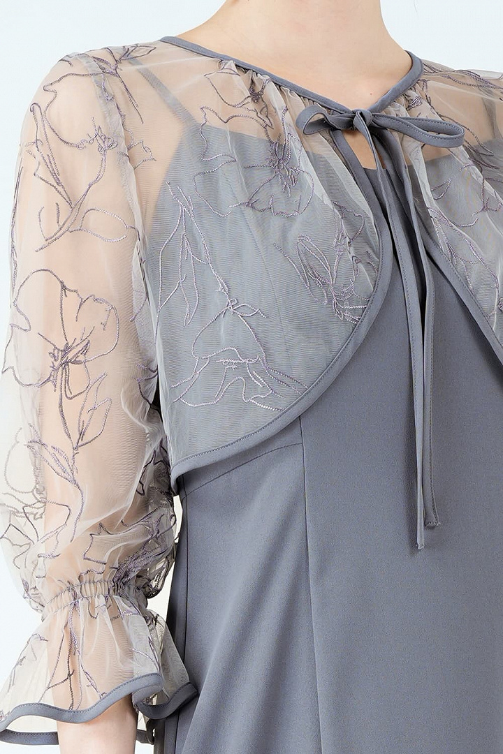 線描タッチ刺繍ブルードレス