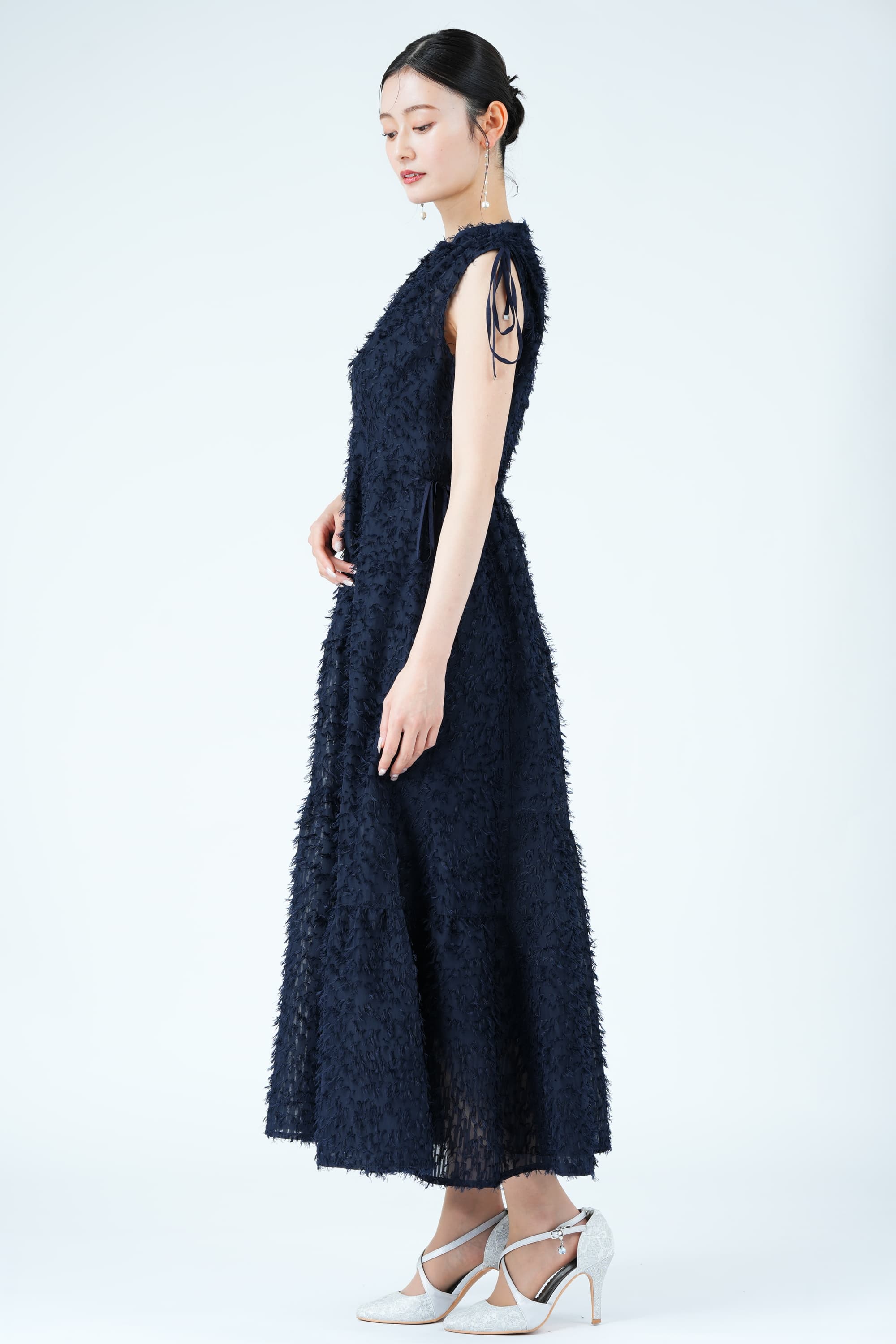 フリンジティアードネイビードレス