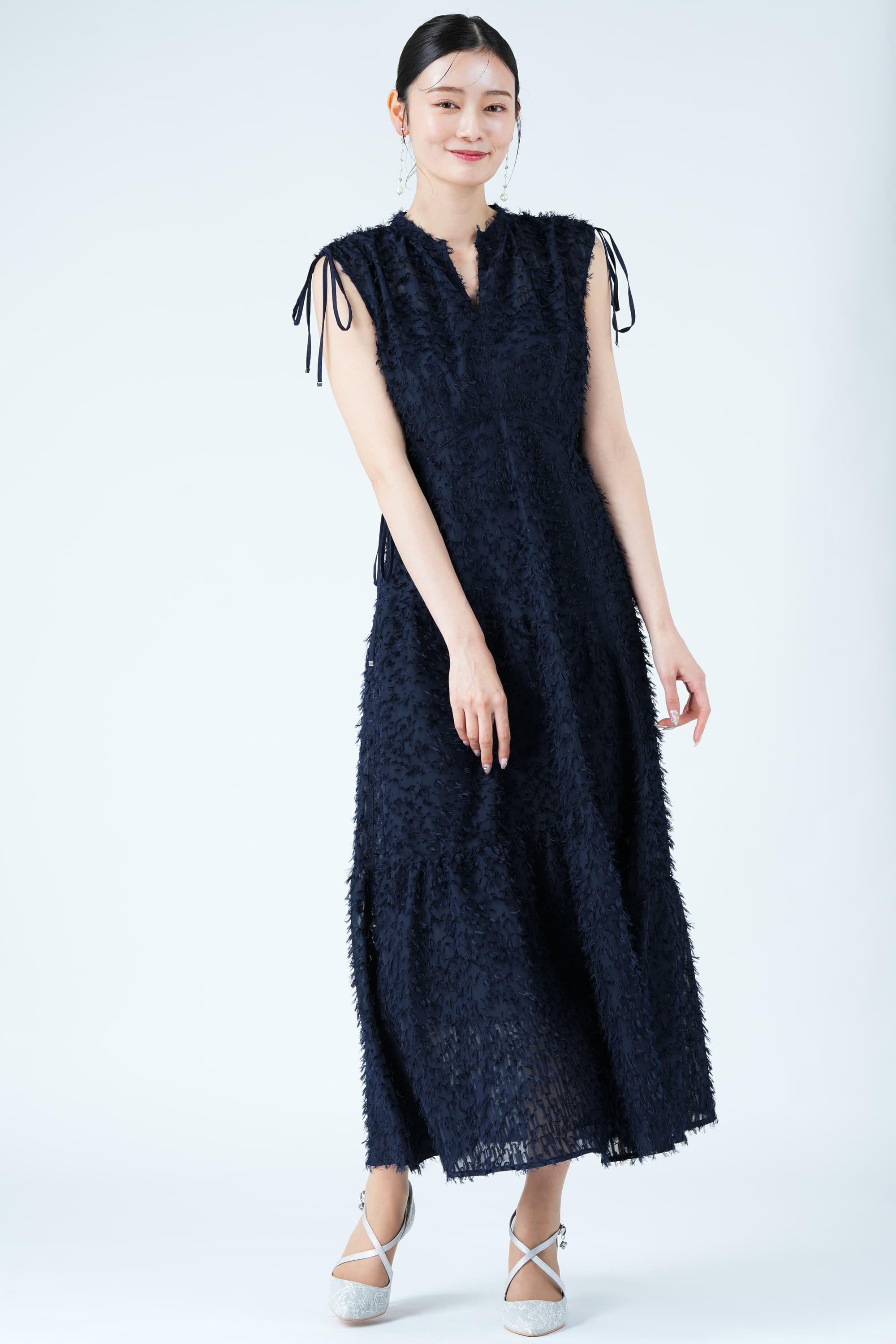 フリンジティアードネイビードレス