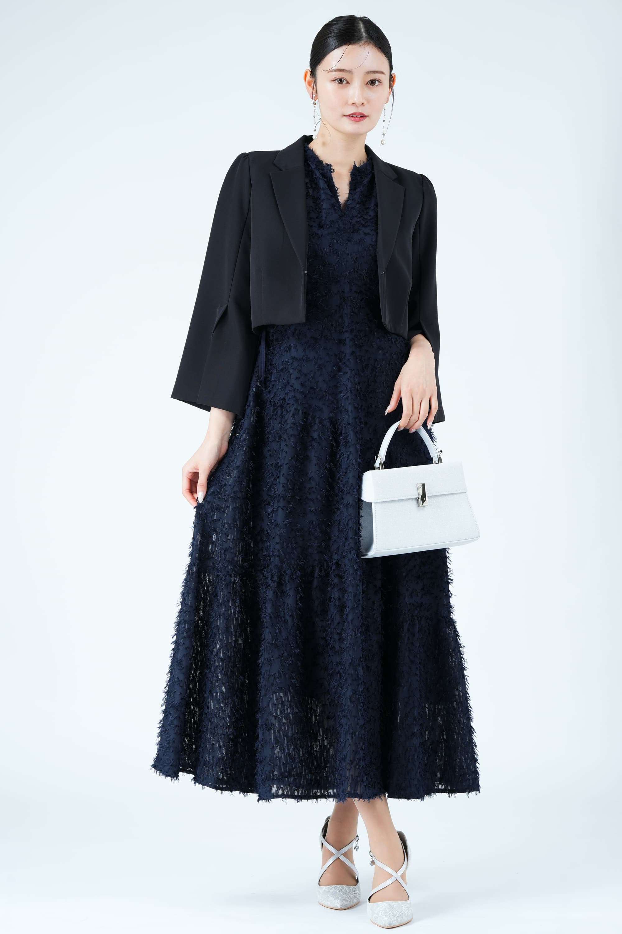 フリンジティアードネイビードレス