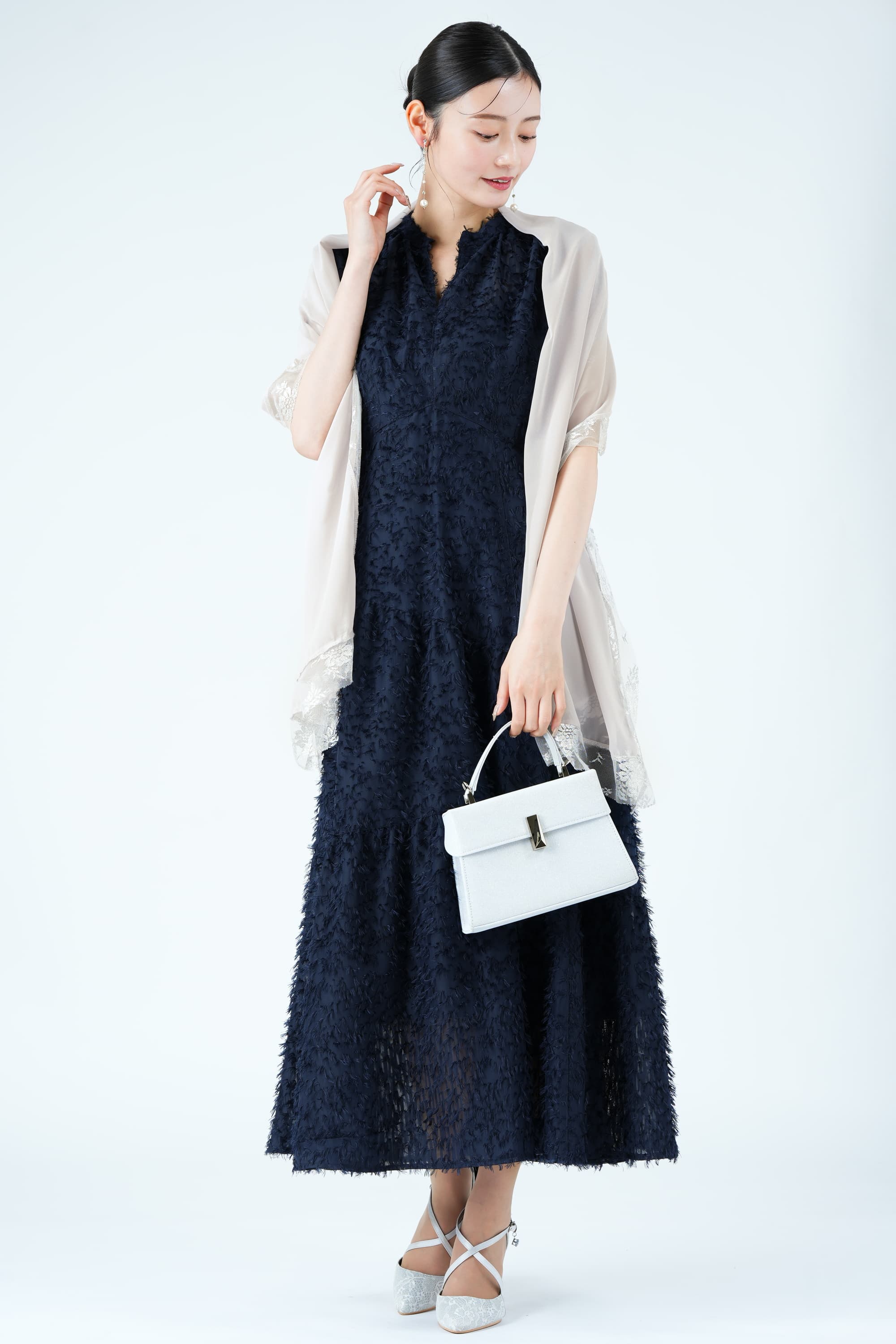 フリンジティアードネイビードレス