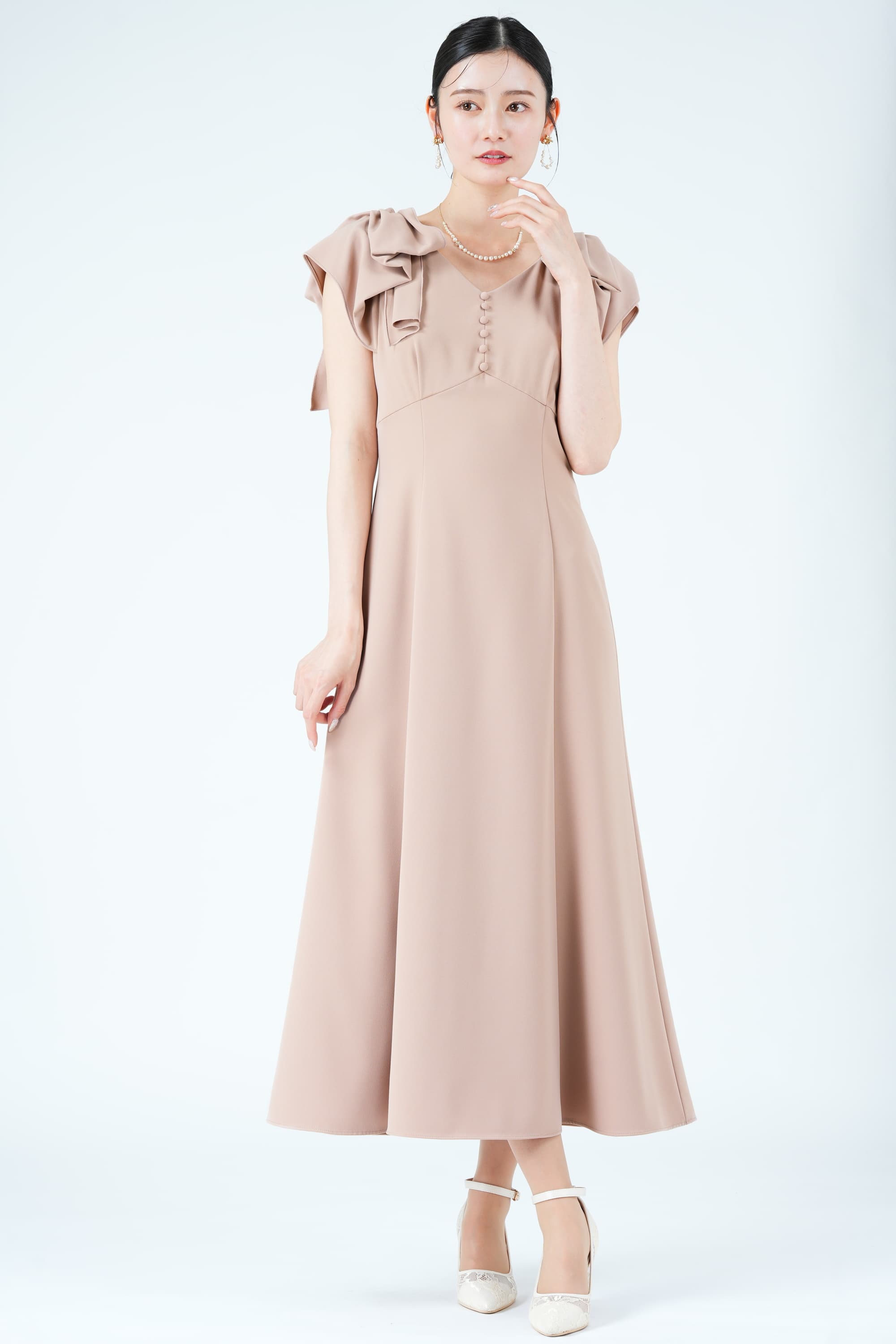 SNIDEL リボンショルダーピンクドレス (M) をレンタル - 結婚式