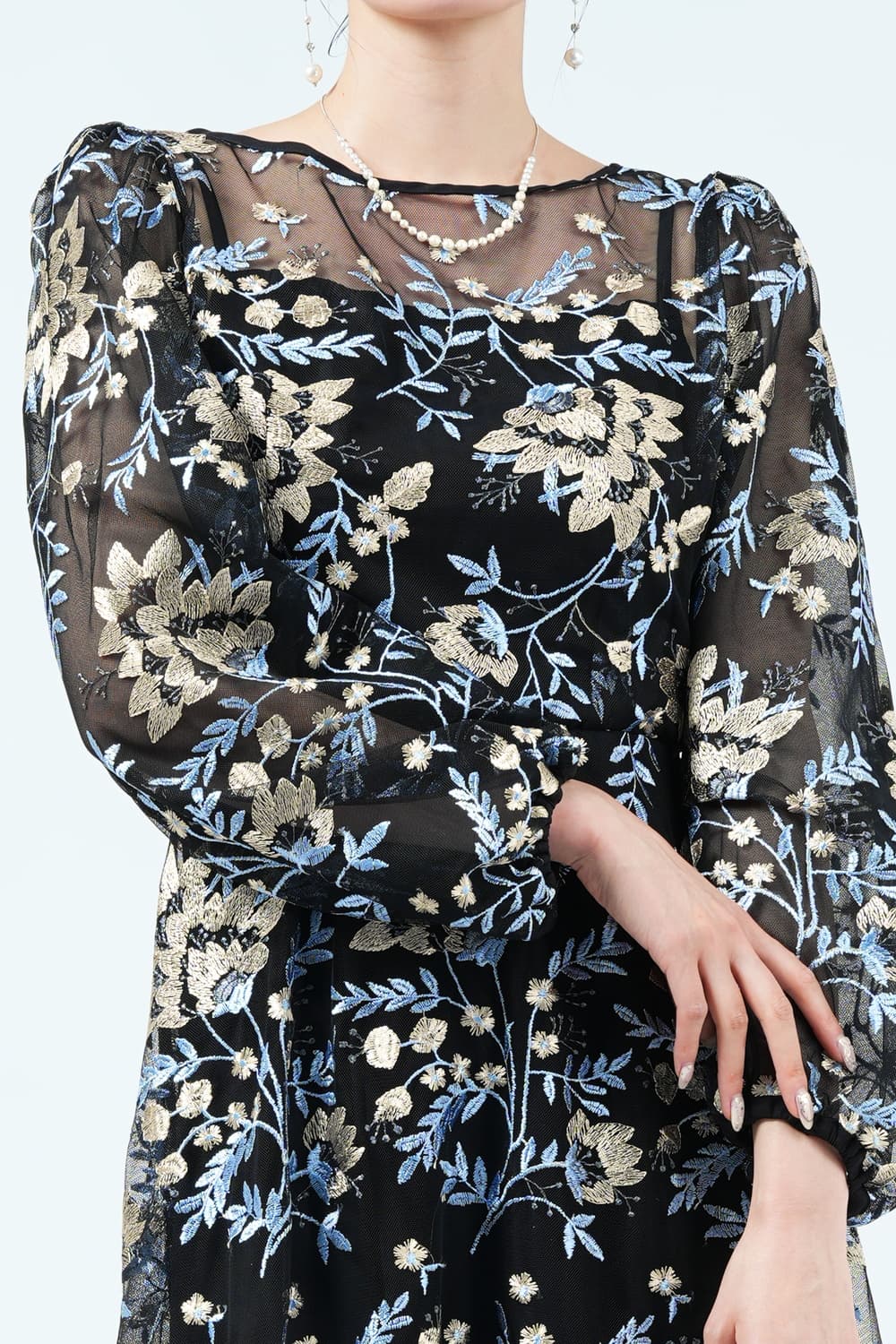 Ms.REIKO⭐️ミズレイコ フラワー刺繍 ジャケット ブラック13号 ブラックのフラワーカラー刺繍ドレス | Dorrydoll | M | 結婚式