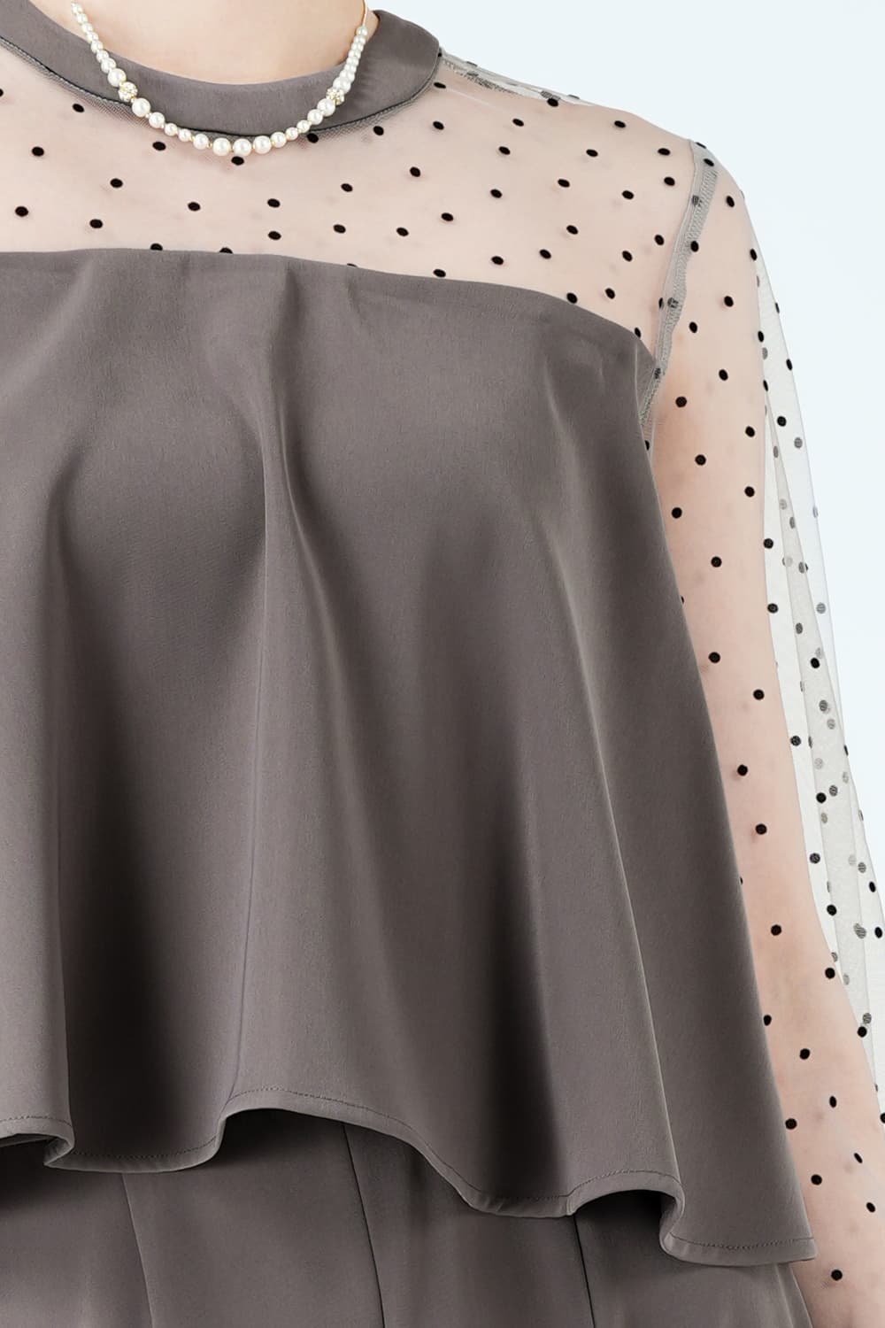 s フロッキードットパンツドレス グレー ガール GIRL フロッキードットシアーオールインワン 結婚式