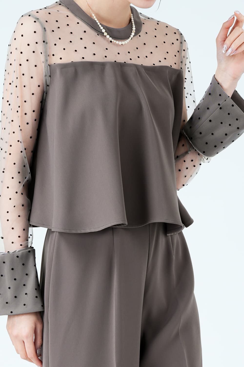 s フロッキードットパンツドレス グレー ガール GIRL フロッキードットシアーオールインワン 結婚式