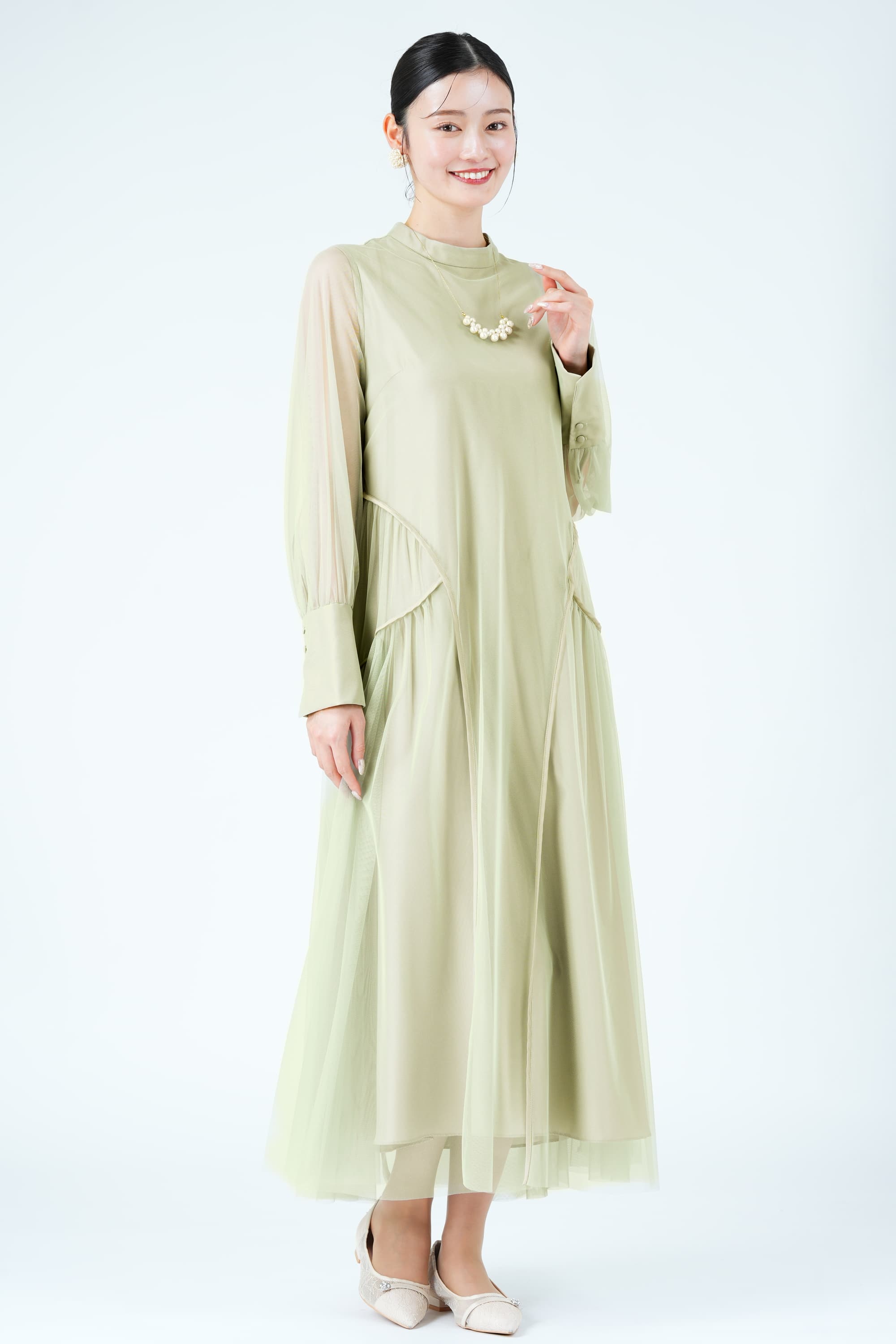 【2025新作】美品/andresd/チュールドレープスパンコールドレスイエロー tulle drape spangle dress / チュールドレープスパンコール