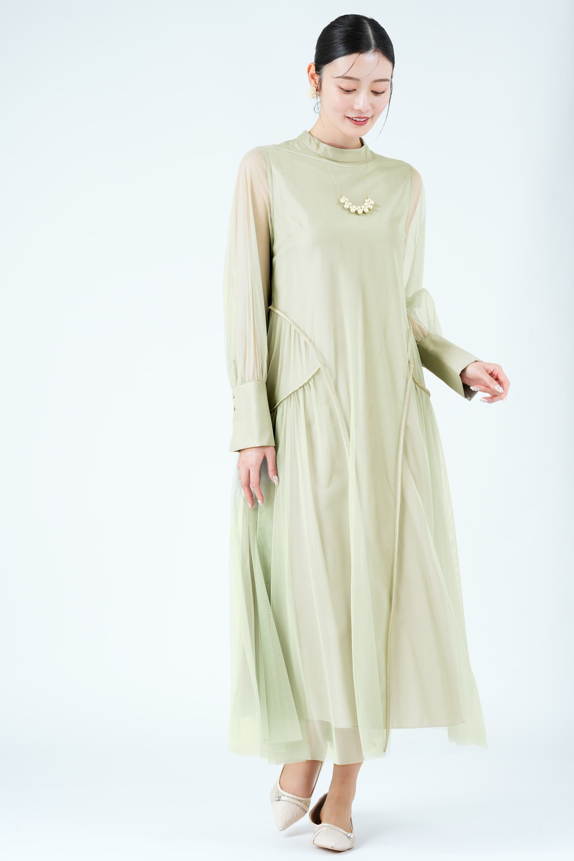 [新品]ANDRÉS D Vラインジャカードドレス オリーブグリーン ANDRESD ドレス V line jacquard dress Vラインジャガードドレス