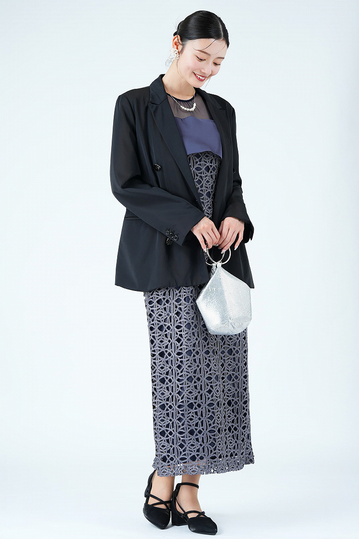 光沢シアーヨーク×レースブルードレス