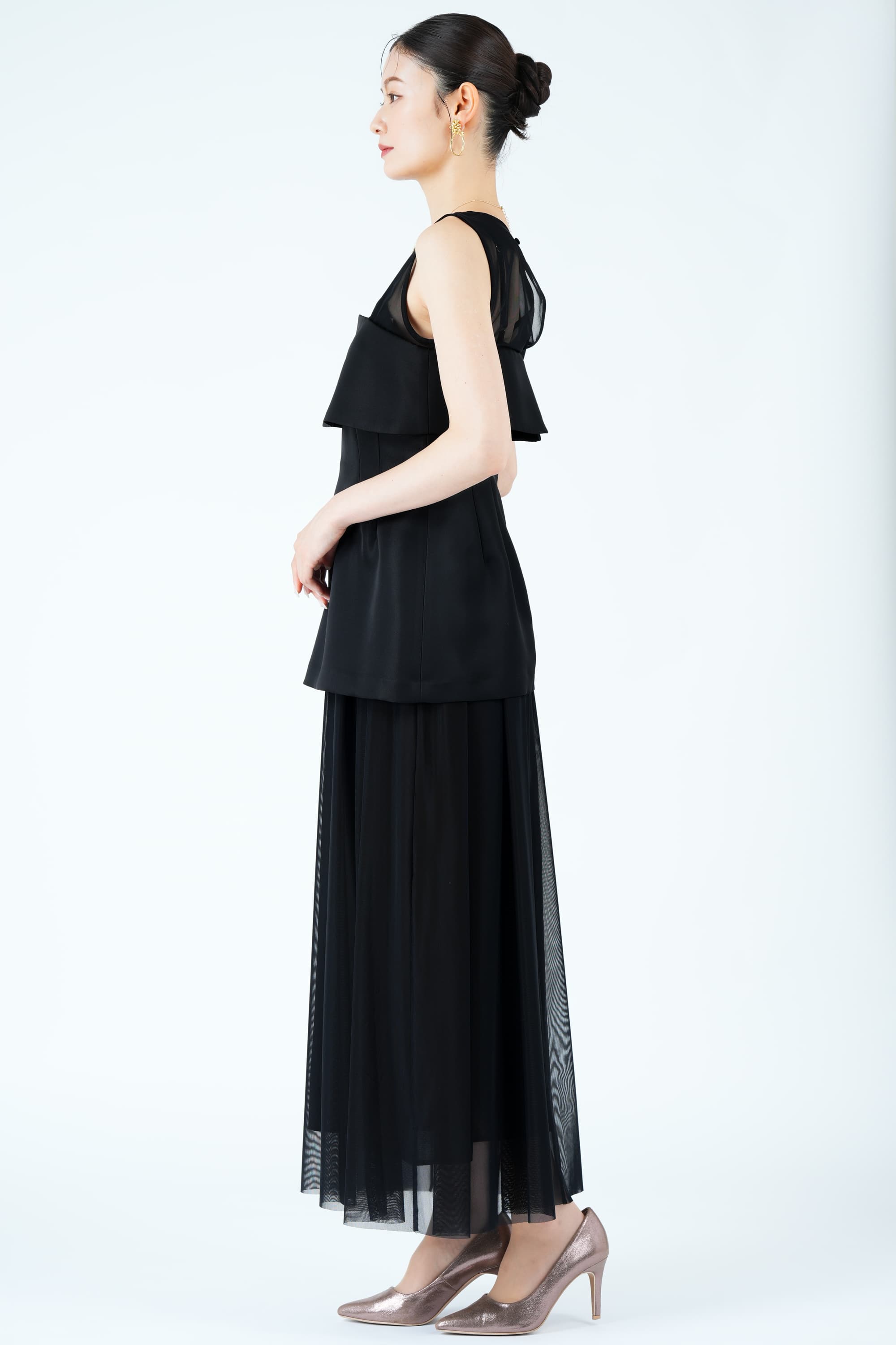 Ameri VINTAGE コルセット風レイヤードブラックドレス (M) をレンタル