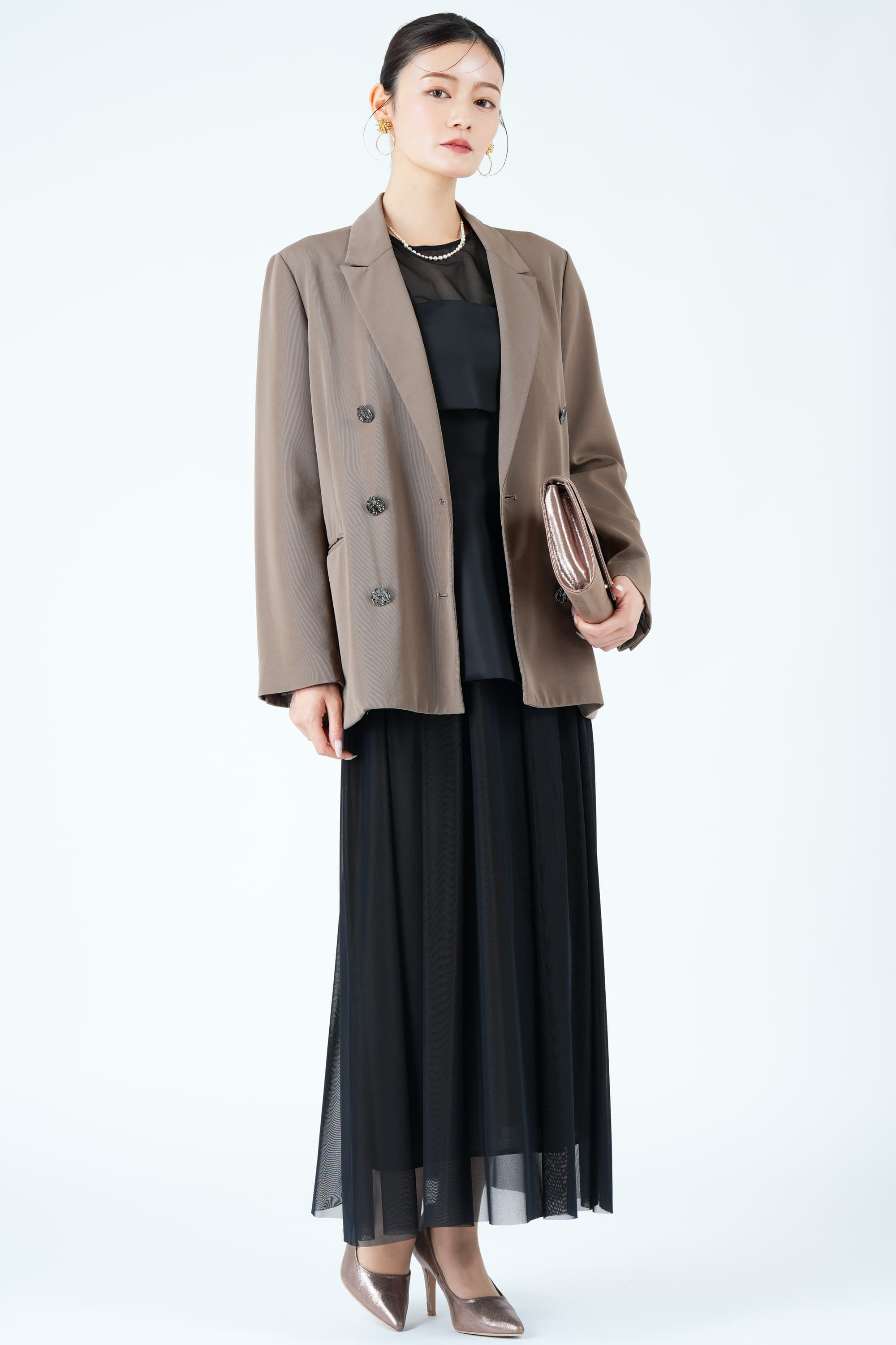 コルセット風レイヤードブラックドレス