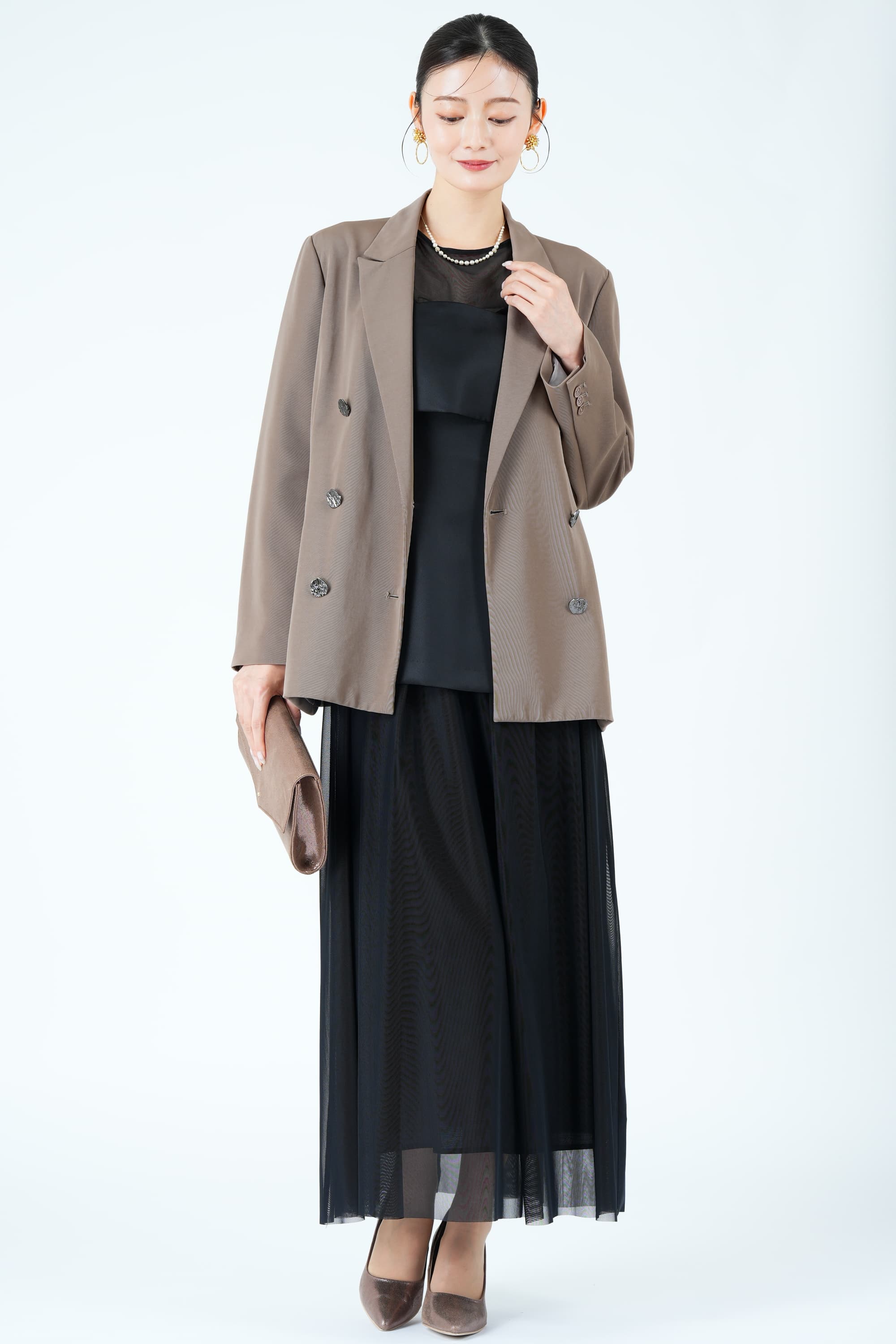 コルセット風レイヤードブラックドレス