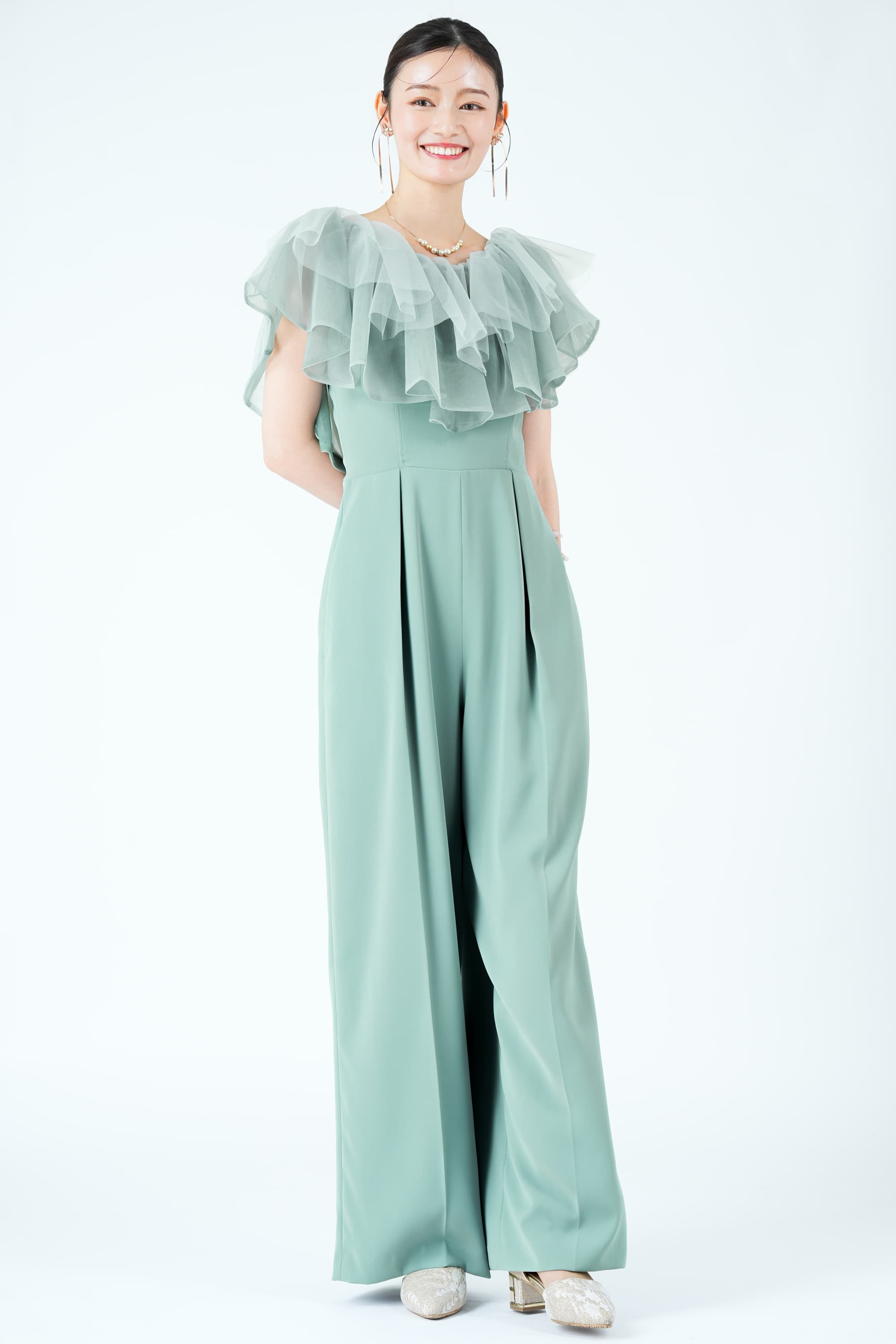 【美品】LE'RURE グリーン パンツドレス(Mサイズ) 美品】LE'RURE グリーン パンツドレス(Mサイズ)