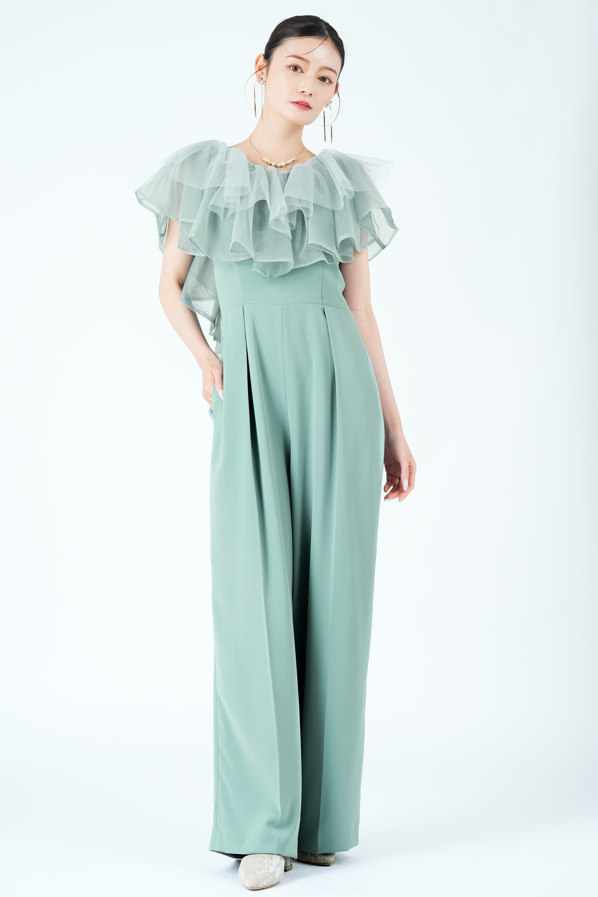 LAGUNAMOON 立体フリルカラーブルーグリーンパンツドレス (M) を