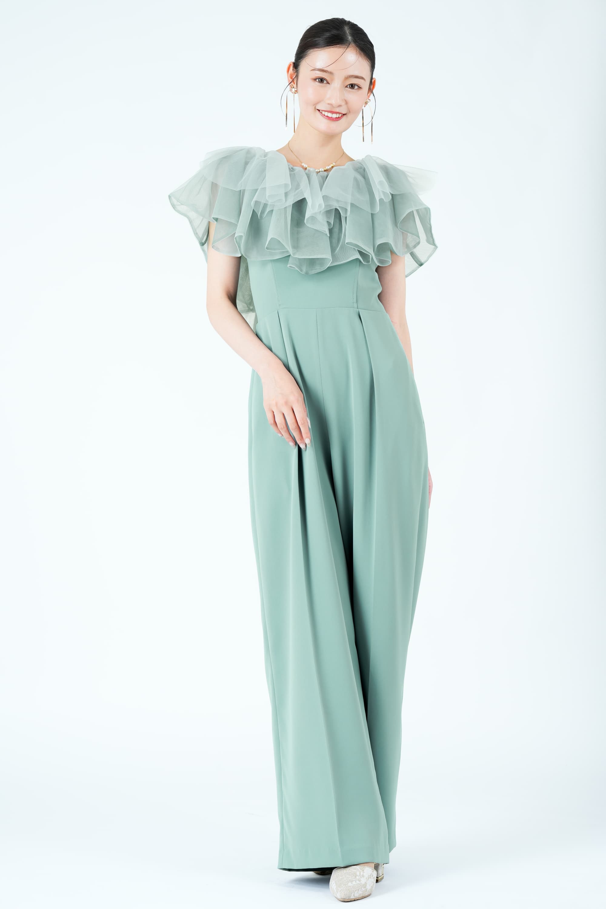 LAGUNAMOON 立体フリルカラーブルーグリーンパンツドレス (S) を