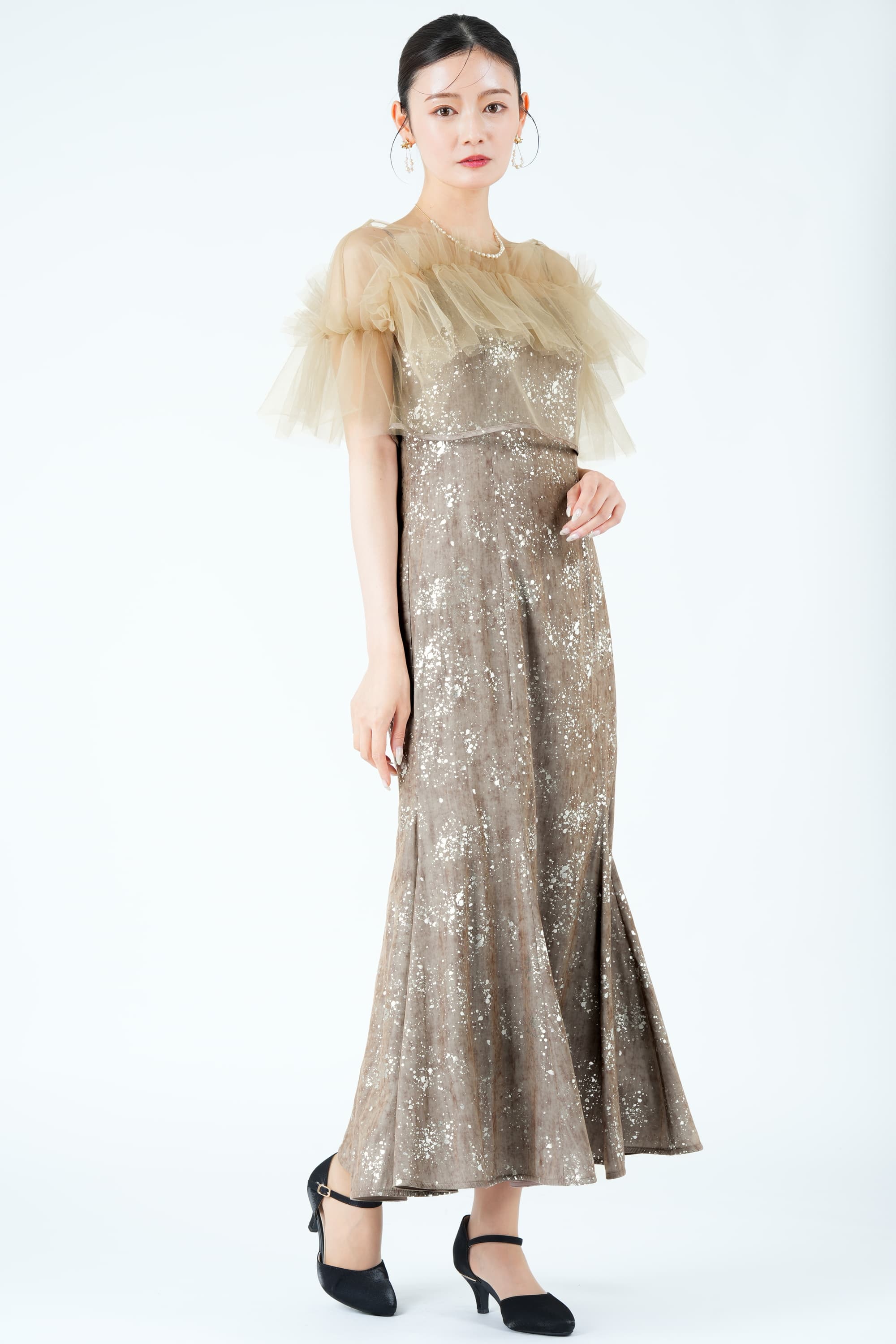 箔ペイントアッシュブラウンドレス