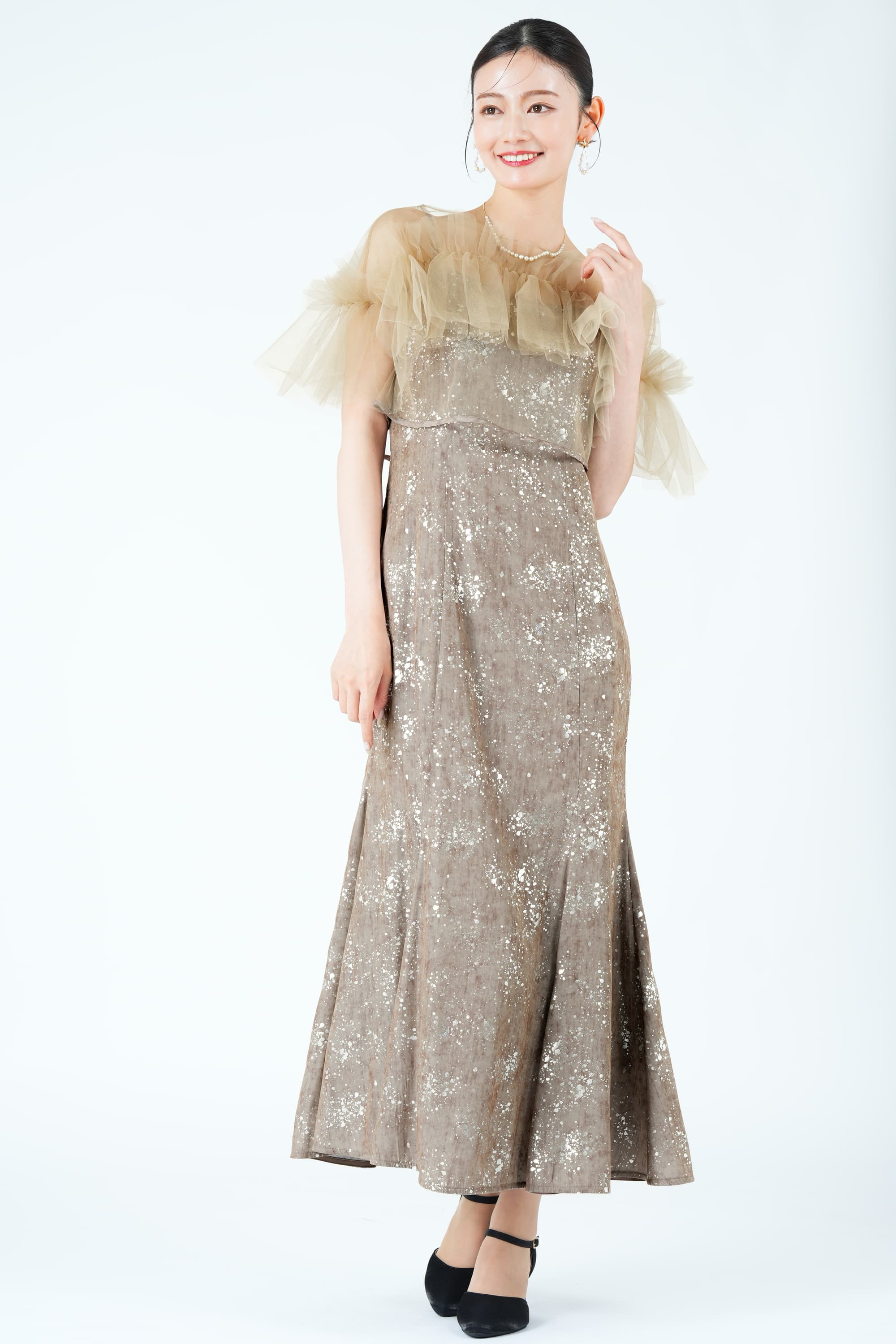 箔ペイントアッシュブラウンドレス