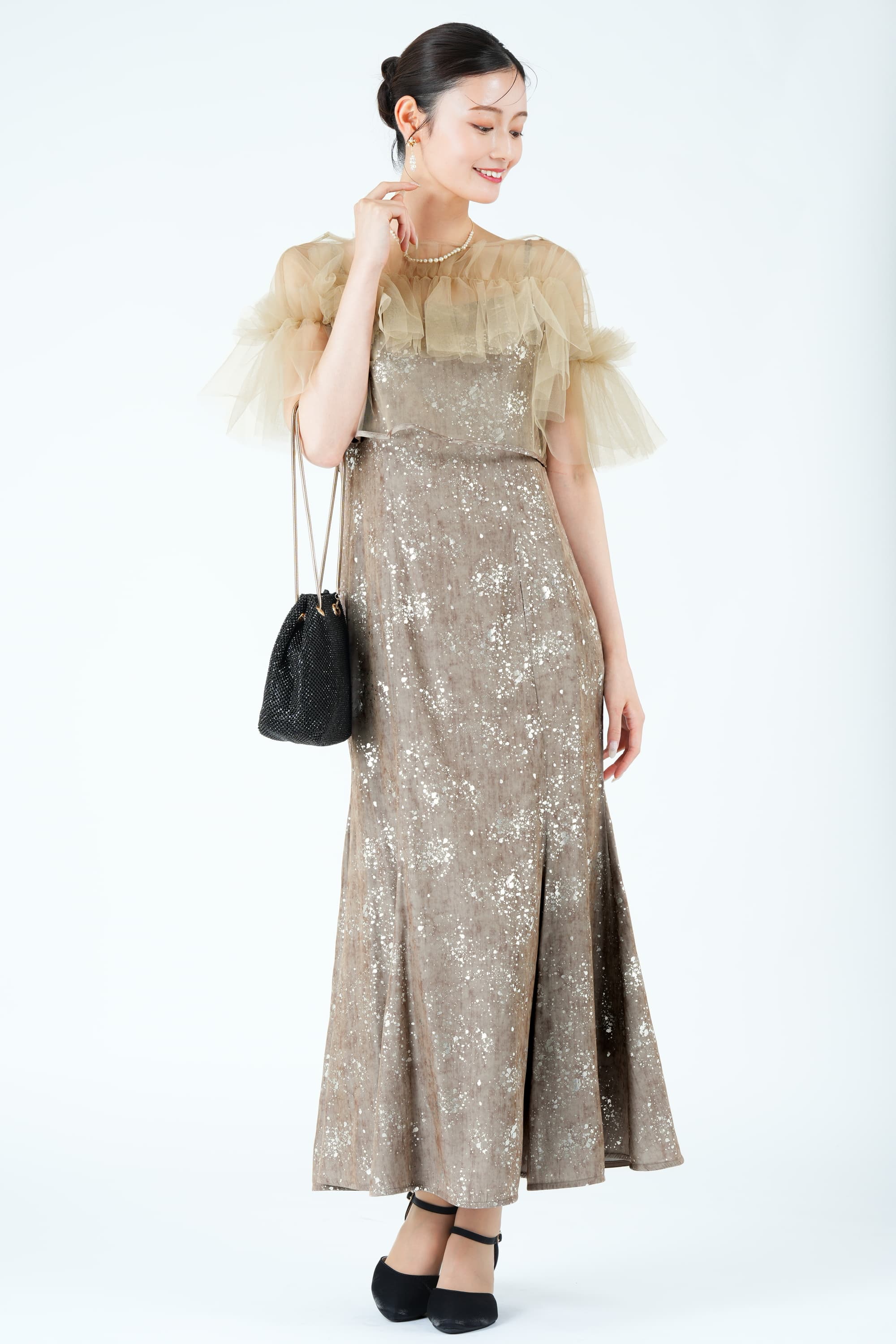 箔ペイントアッシュブラウンドレス