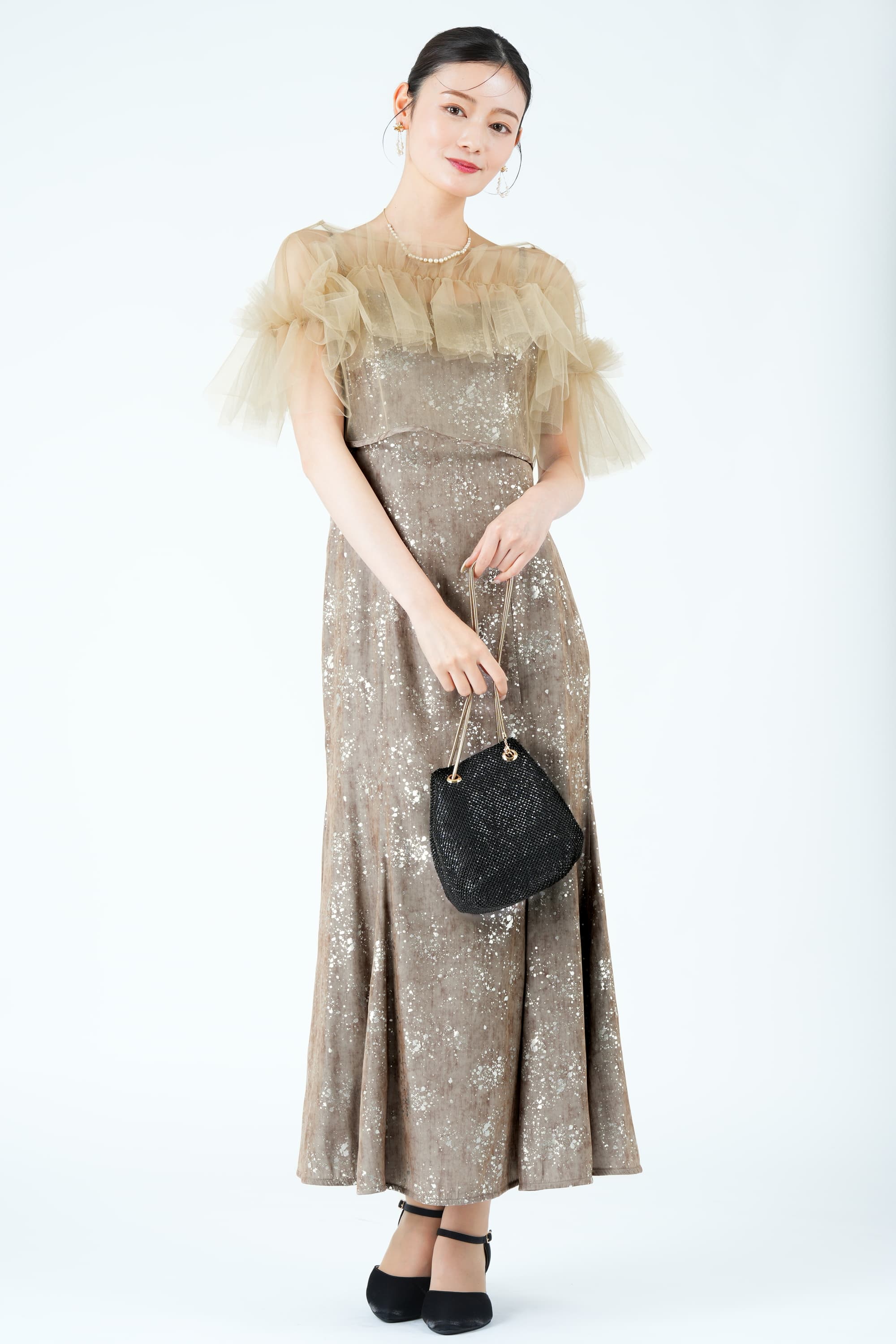 華奢クリスタルパールゴールドネックレス