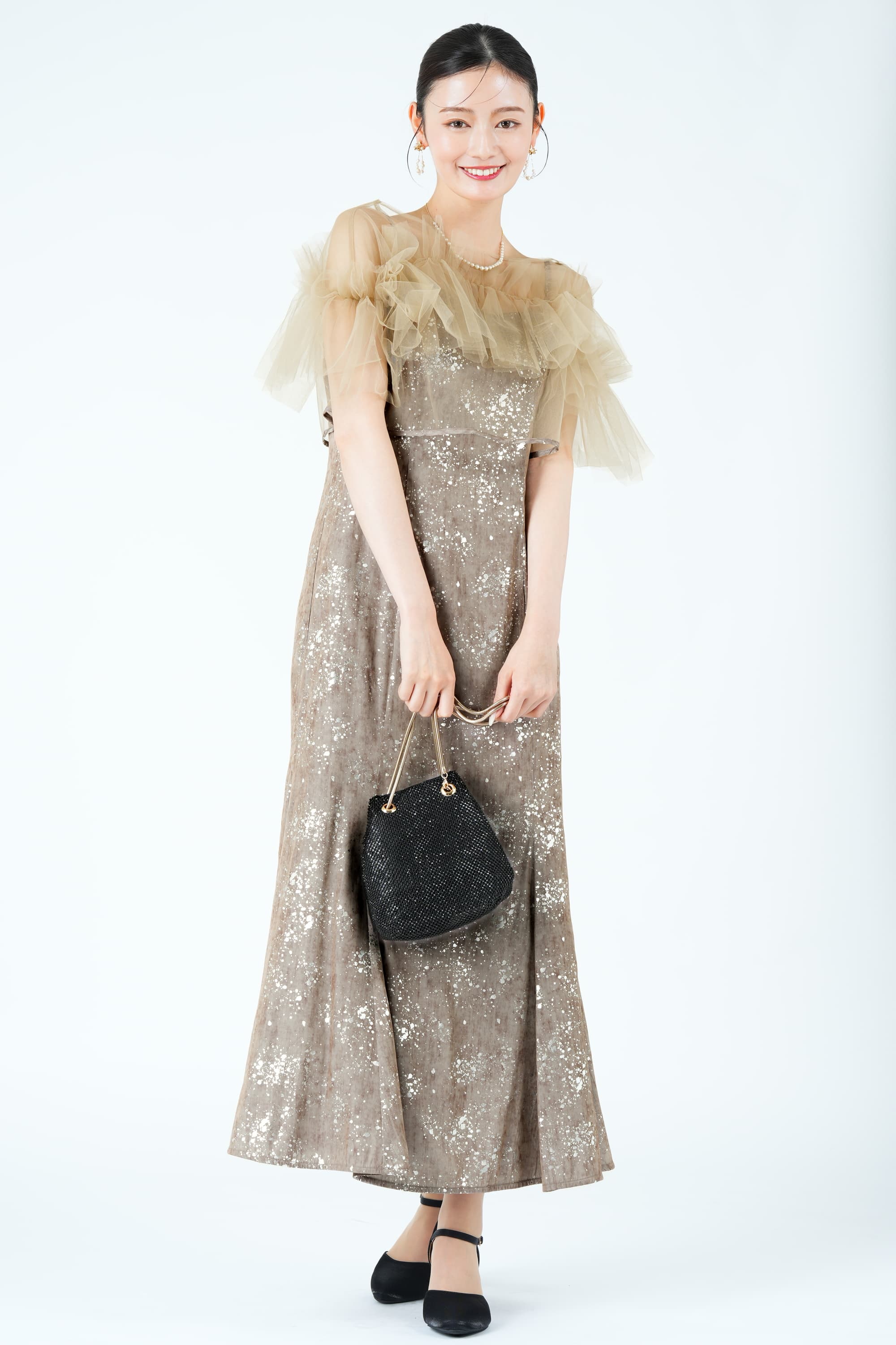 箔ペイントアッシュブラウンドレス