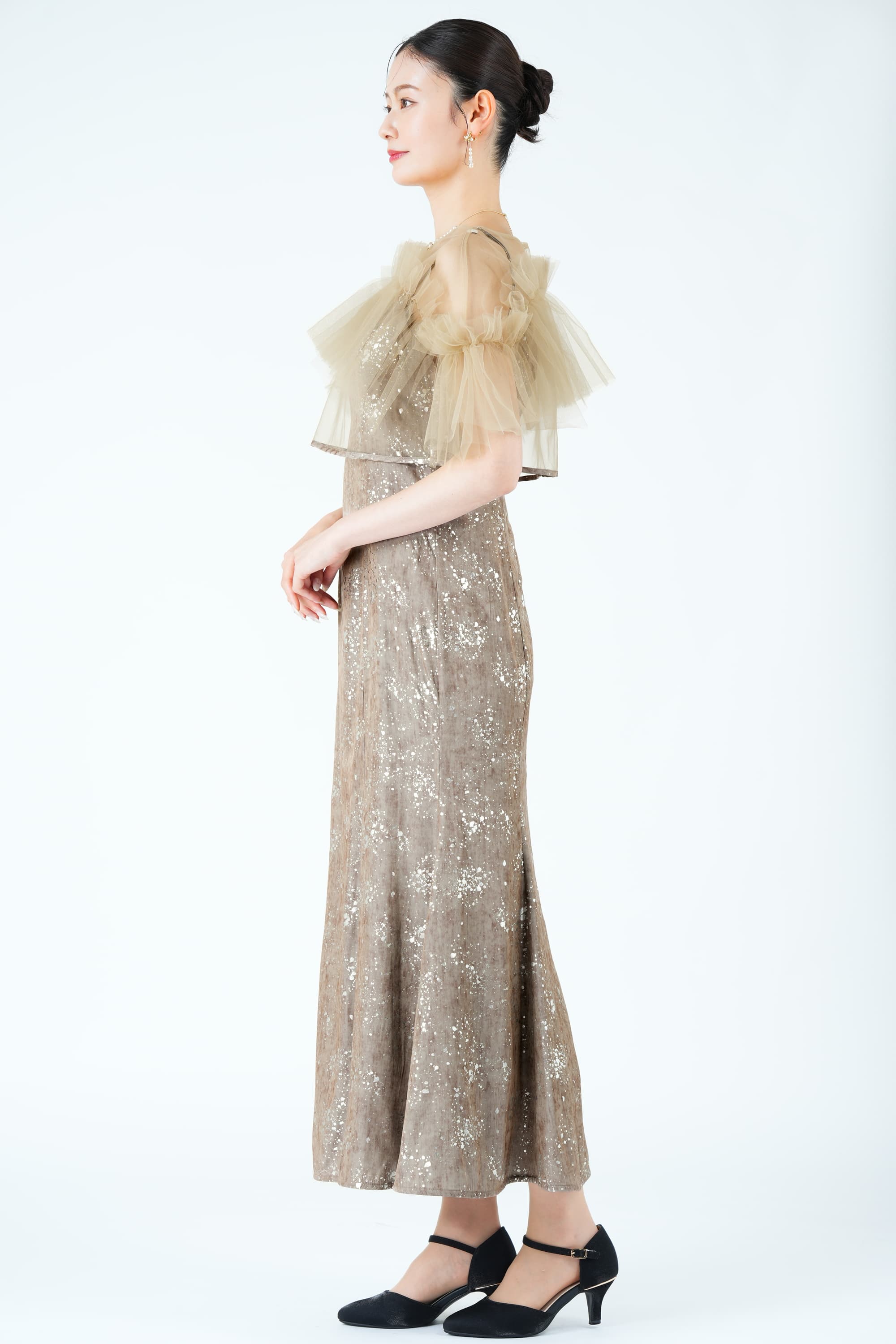 箔ペイントアッシュブラウンドレス