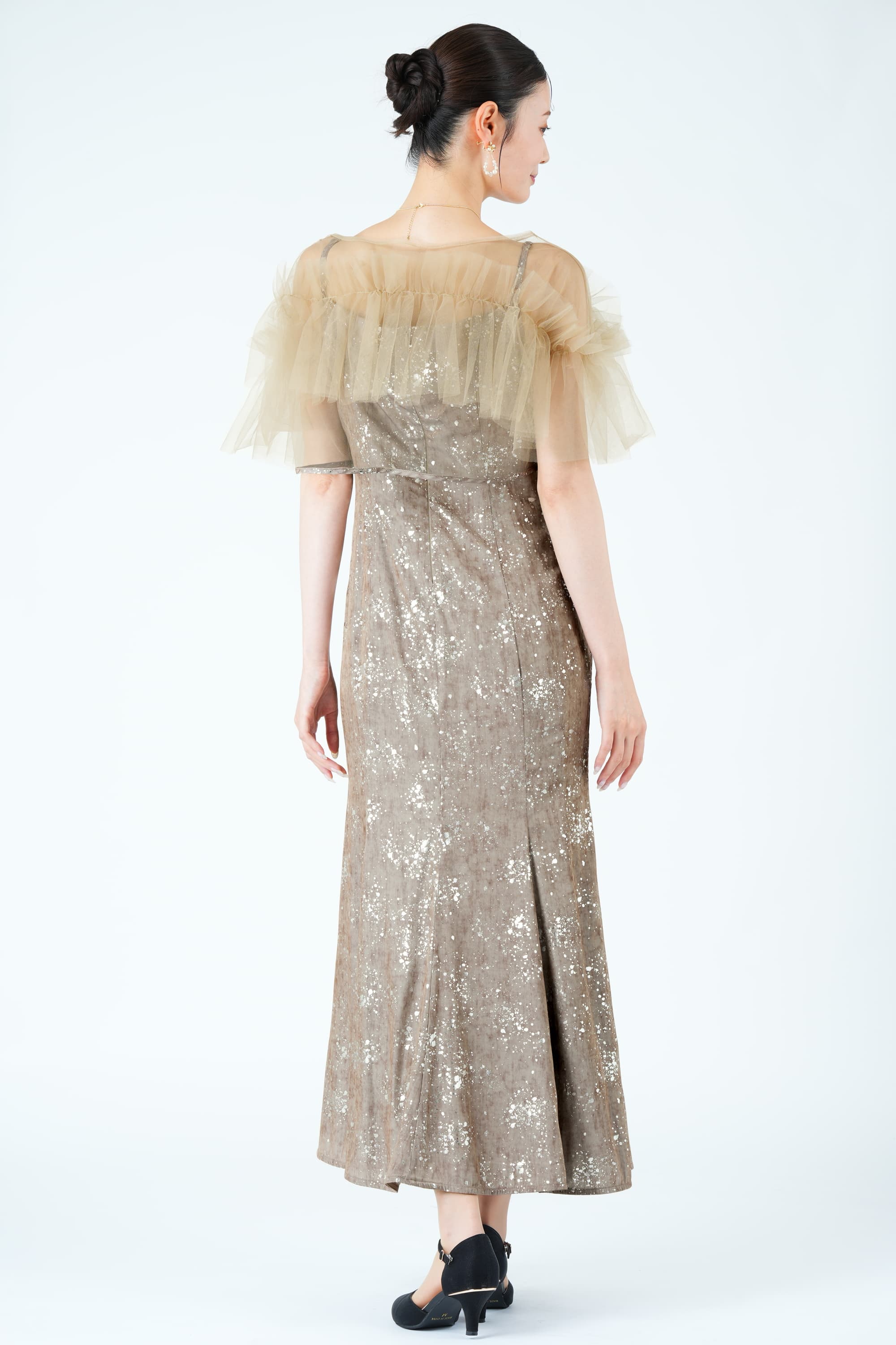 箔ペイントアッシュブラウンドレス