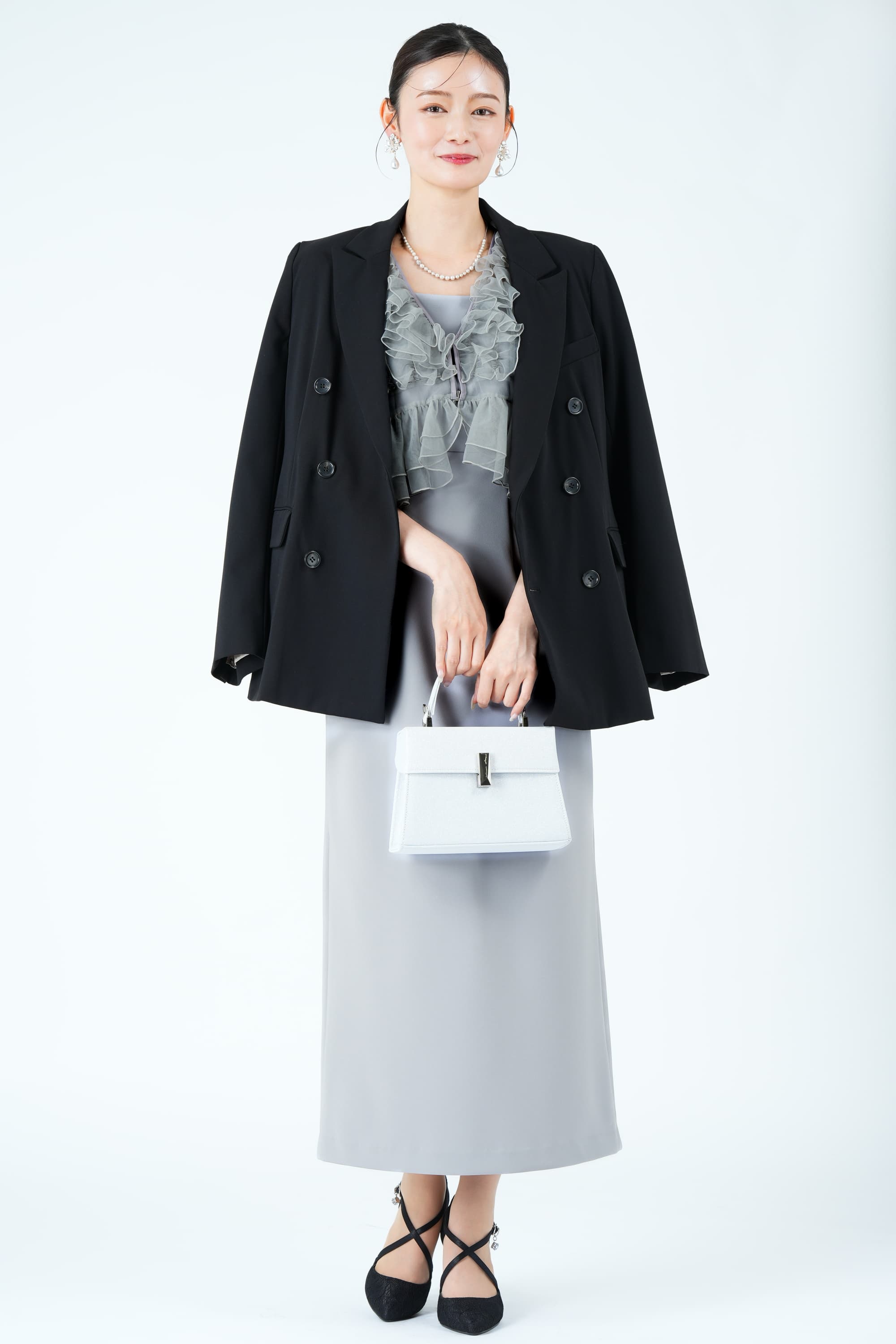 スクエア型ラメシルバーバッグ