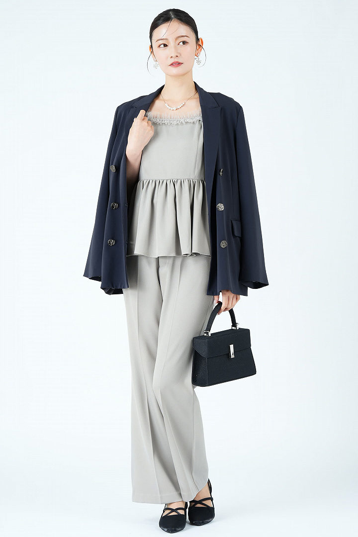 サテン調チャンキーヒールブラックパンプス