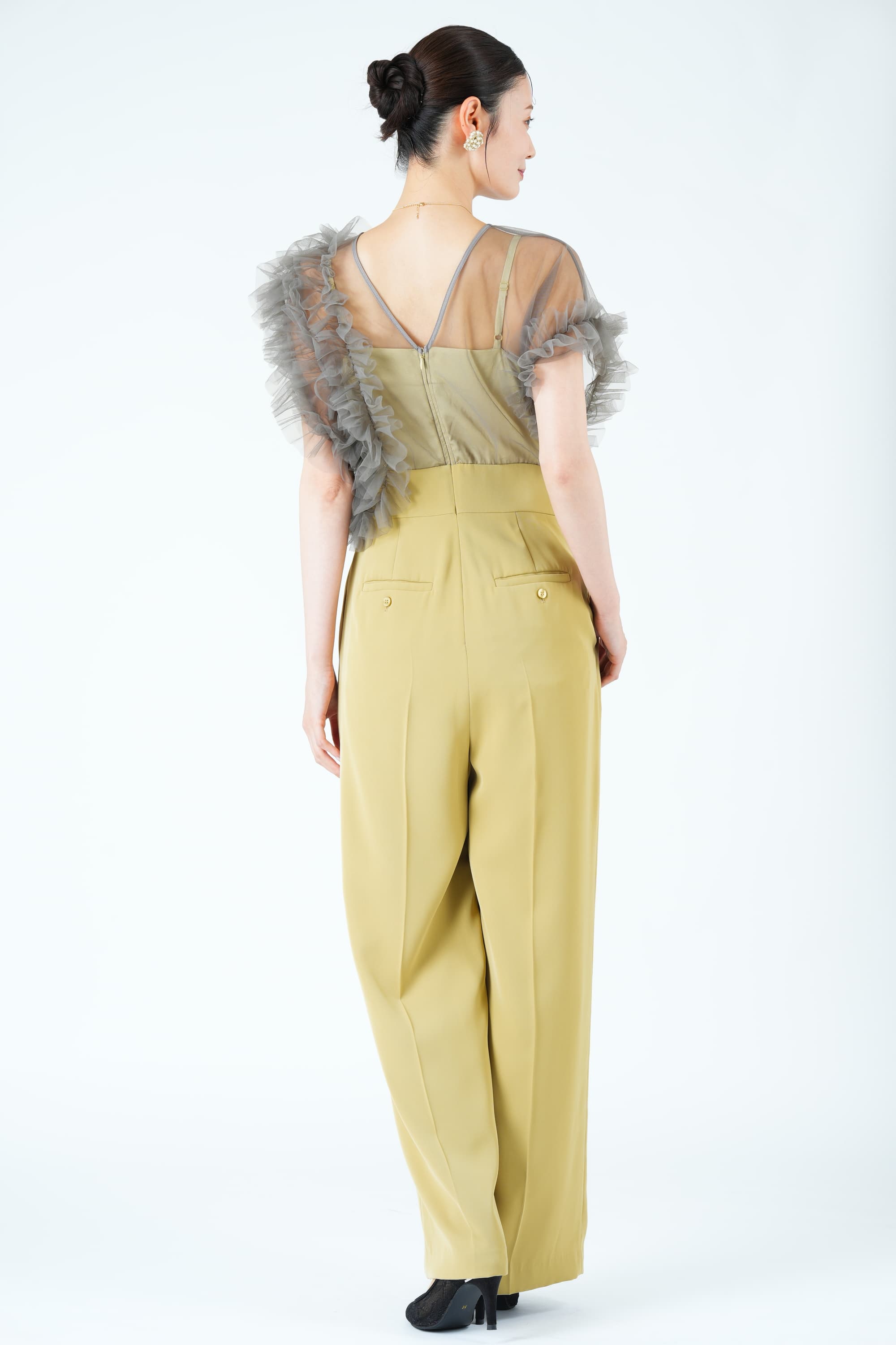 アシメチュール袖イエローパンツドレス