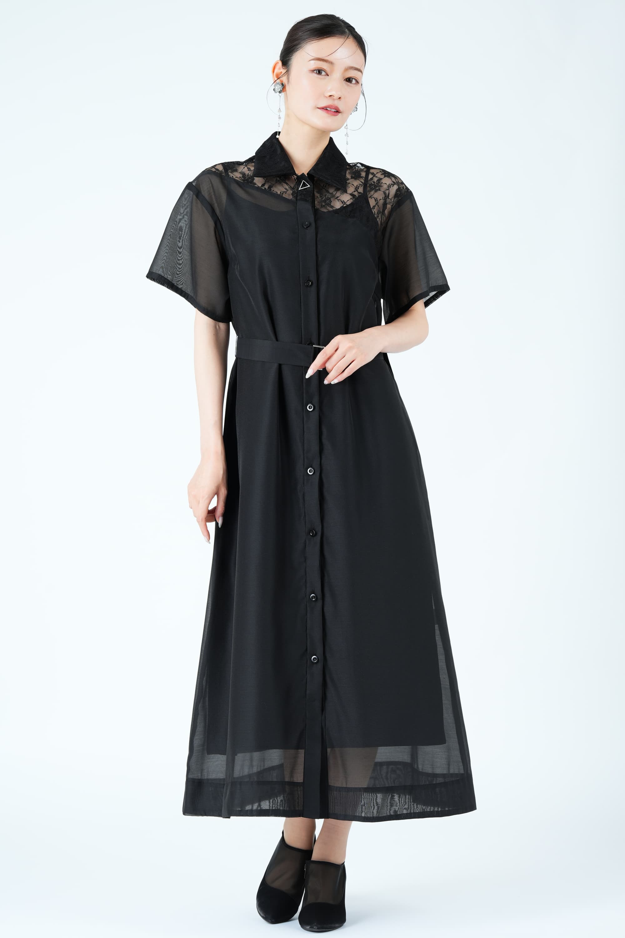 UNITED TOKYO 異素材ドッキングシアーブラックドレス (L) をレンタル