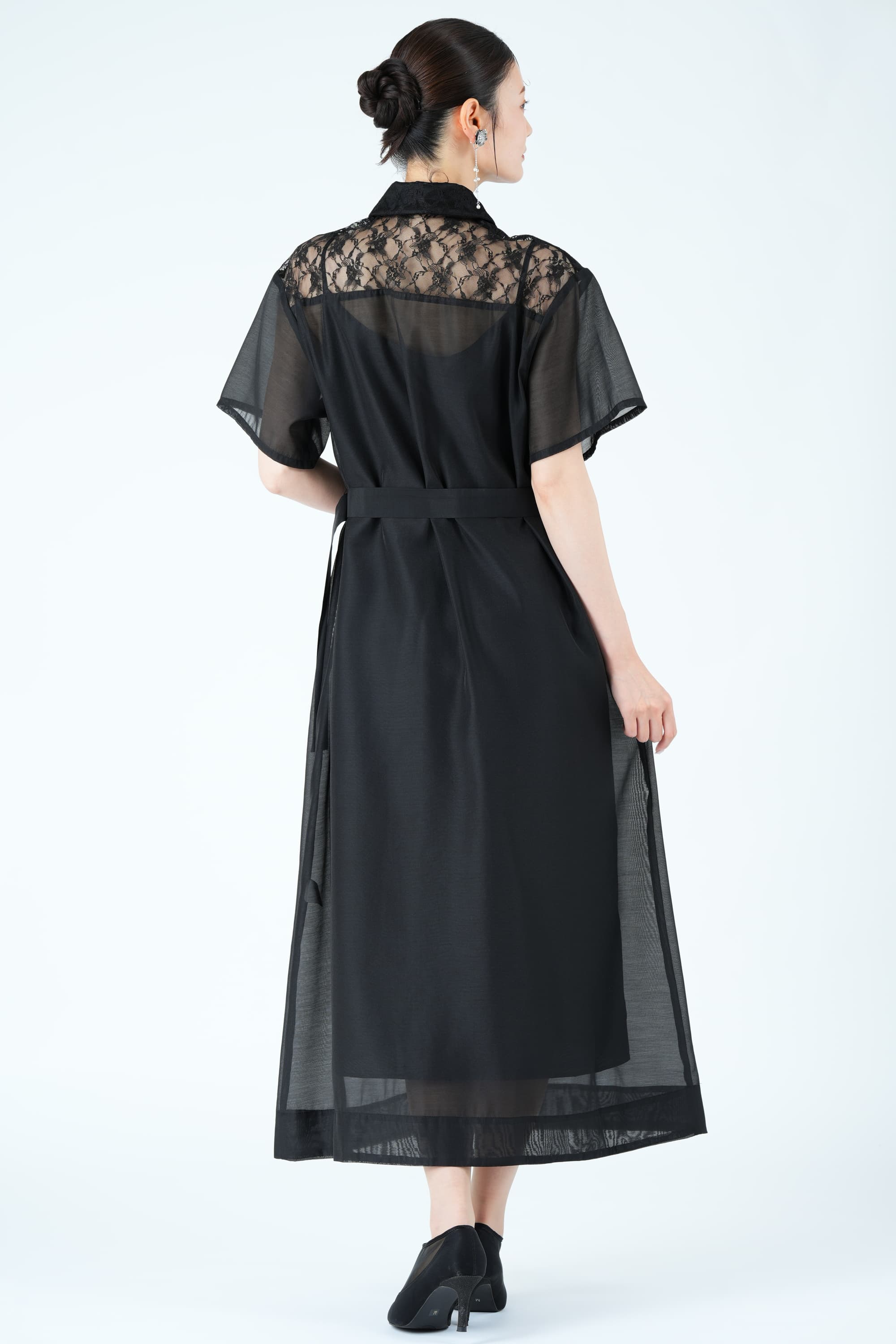 異素材ドッキングシアーブラックドレス
