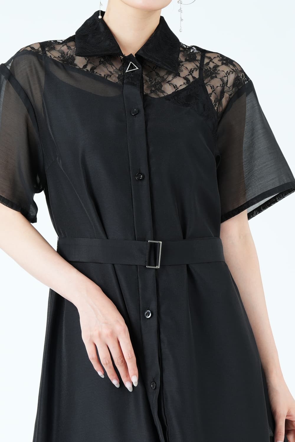 異素材ドッキングシアーブラックドレス